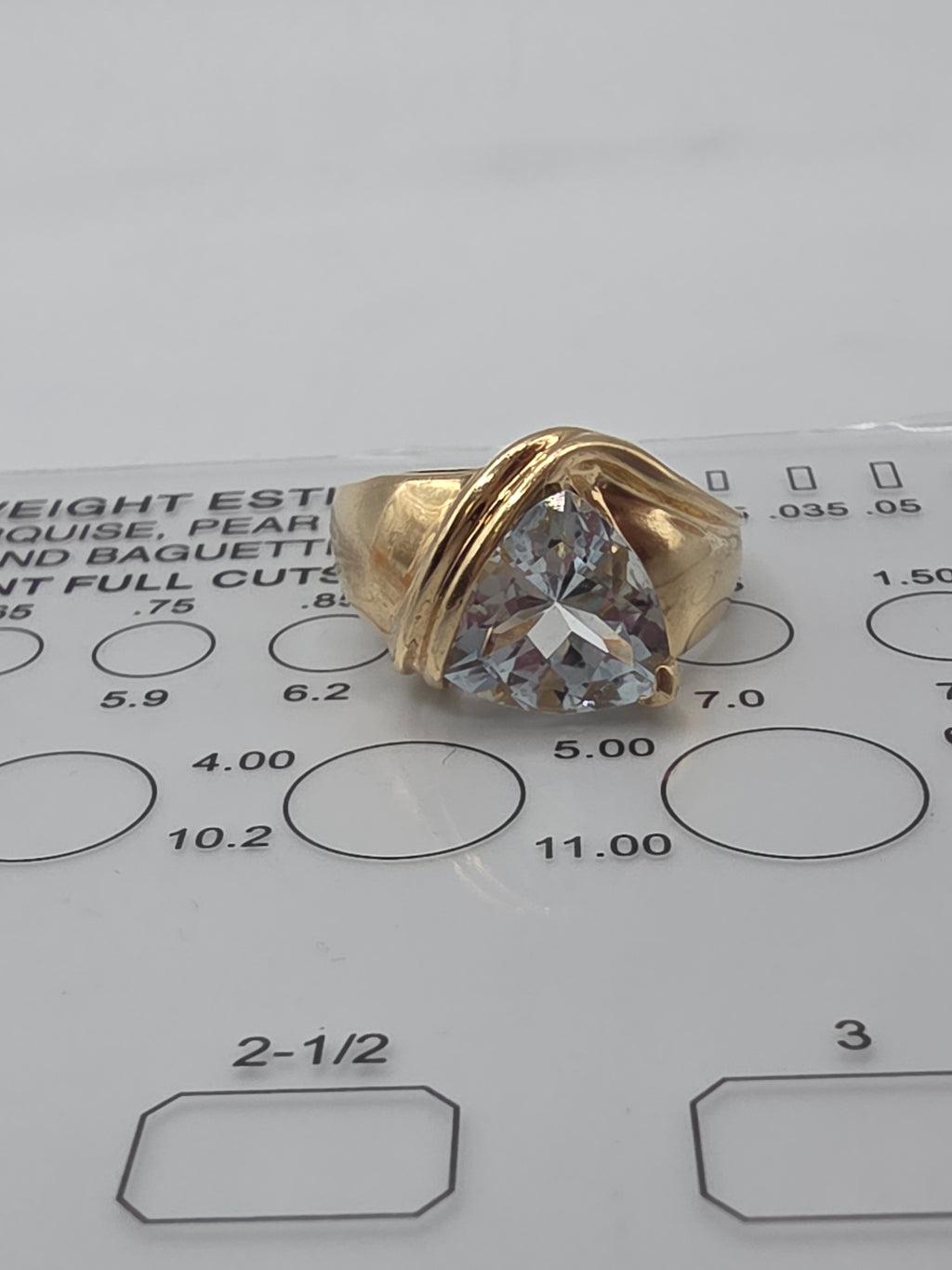 Caspian International Solid 10K Yellow Gold Trillion Cut Aquamarine Ring - Size 7.25