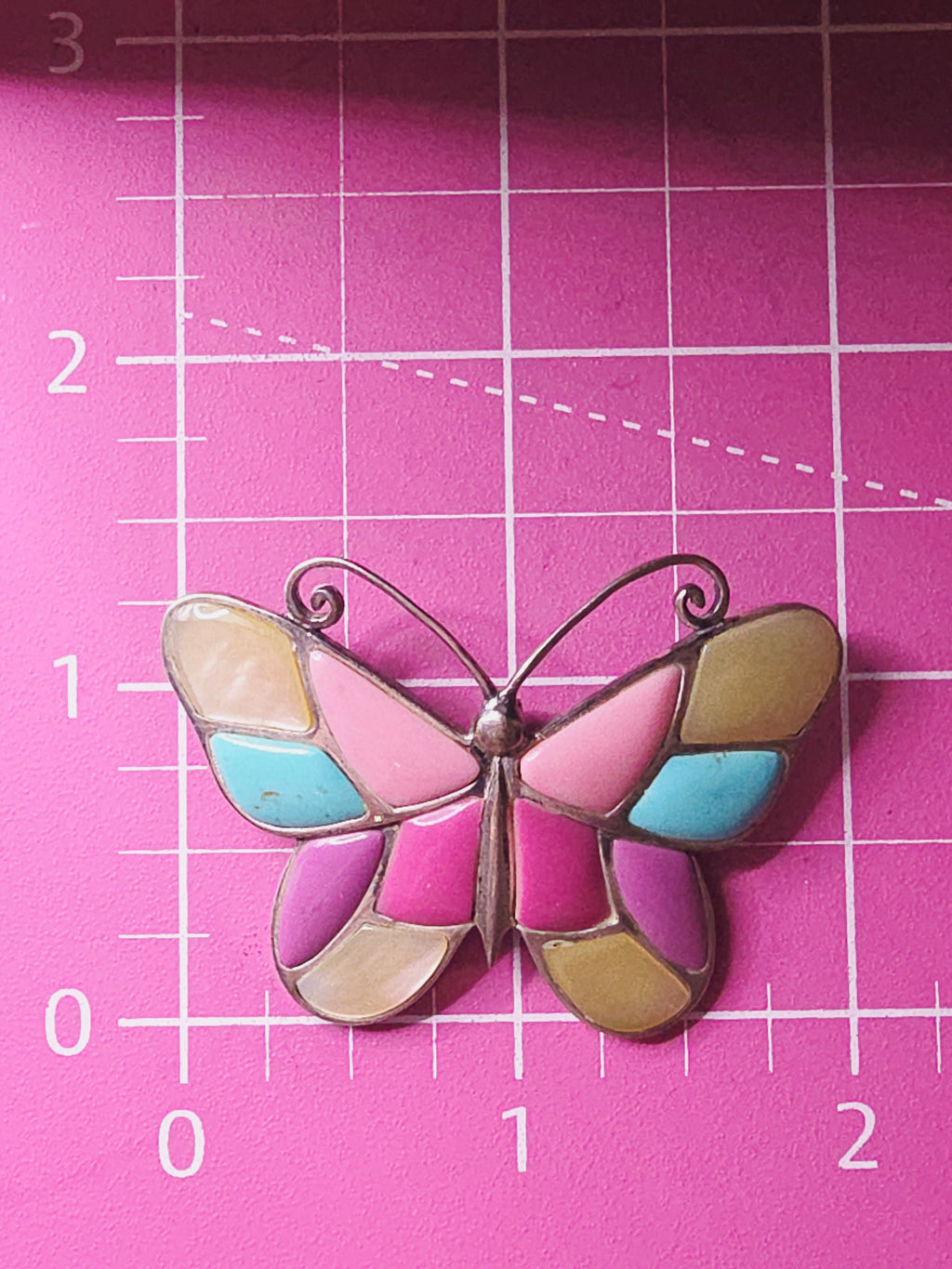 925 Sterling Silver Butterfly Pendant with Turquoise, Enamel & Mother of Pearl