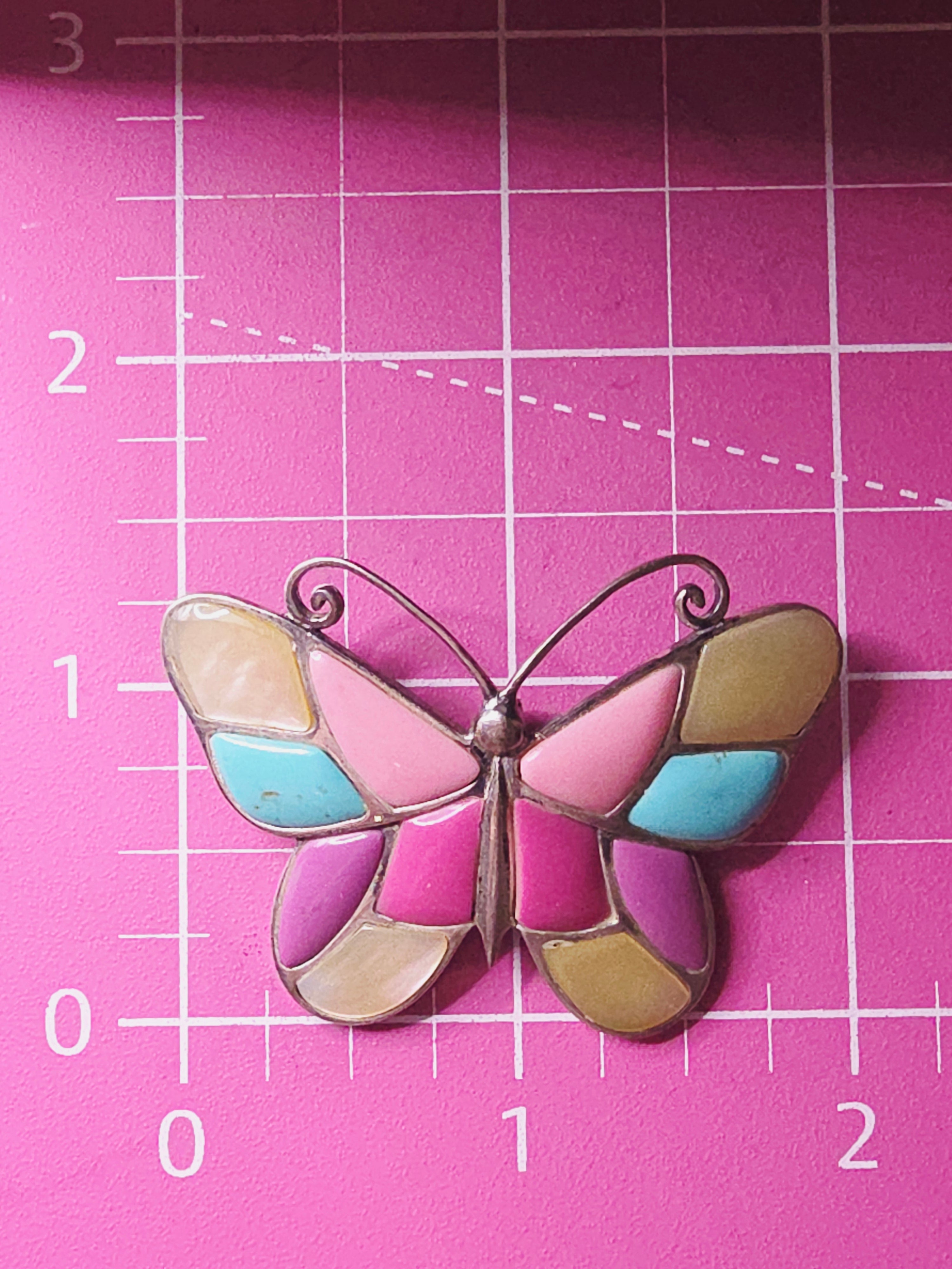 925 Sterling Silver Butterfly Pendant with Turquoise, Enamel & Mother of Pearl