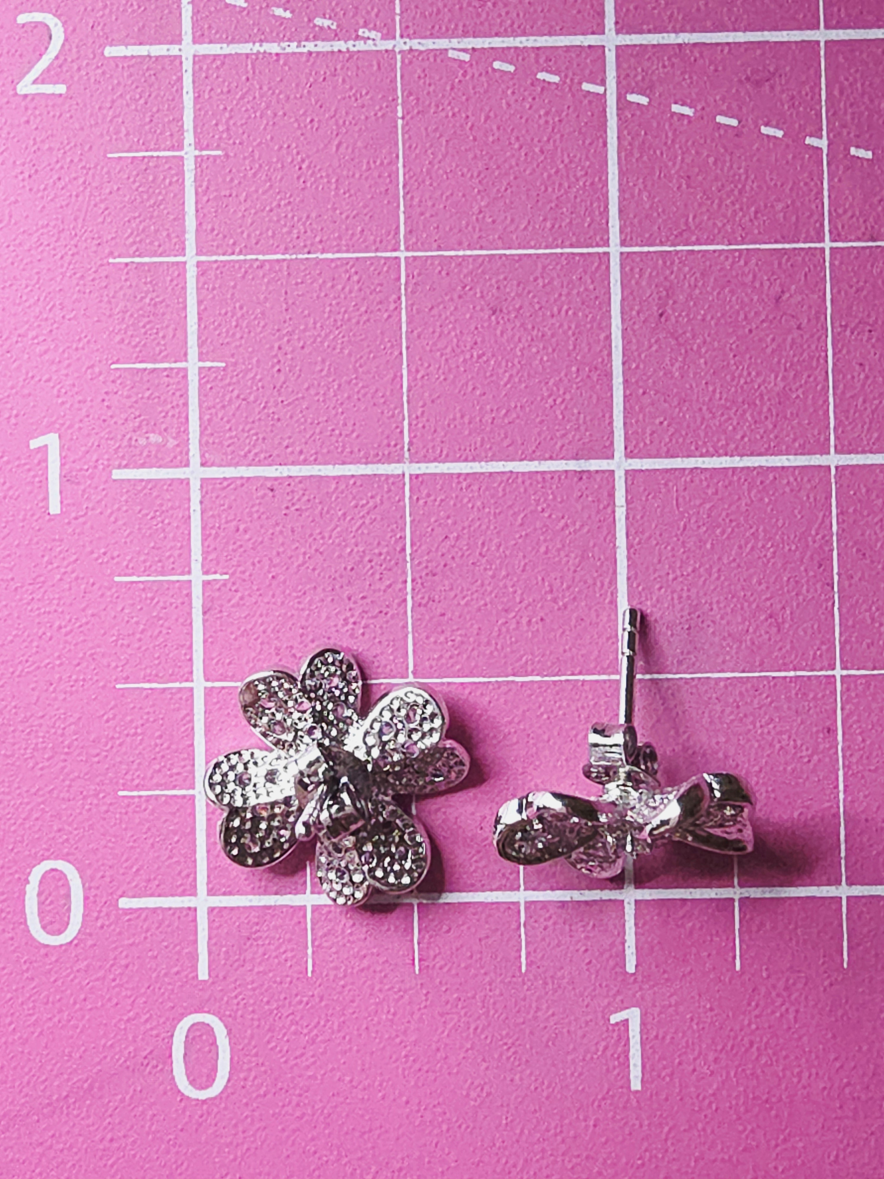 925 Sterling Silver Heart Leaf Clover Stud Earrings with CZ Accents