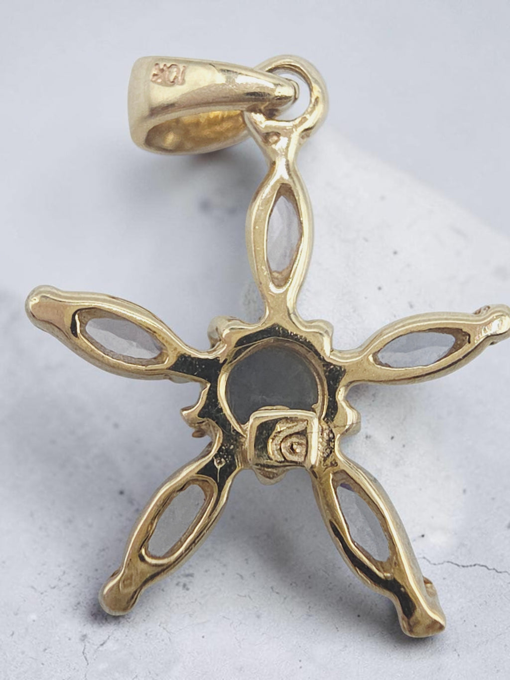 Solid 10K Yellow Gold Star Pendant with Blue Topaz and Tanzanite