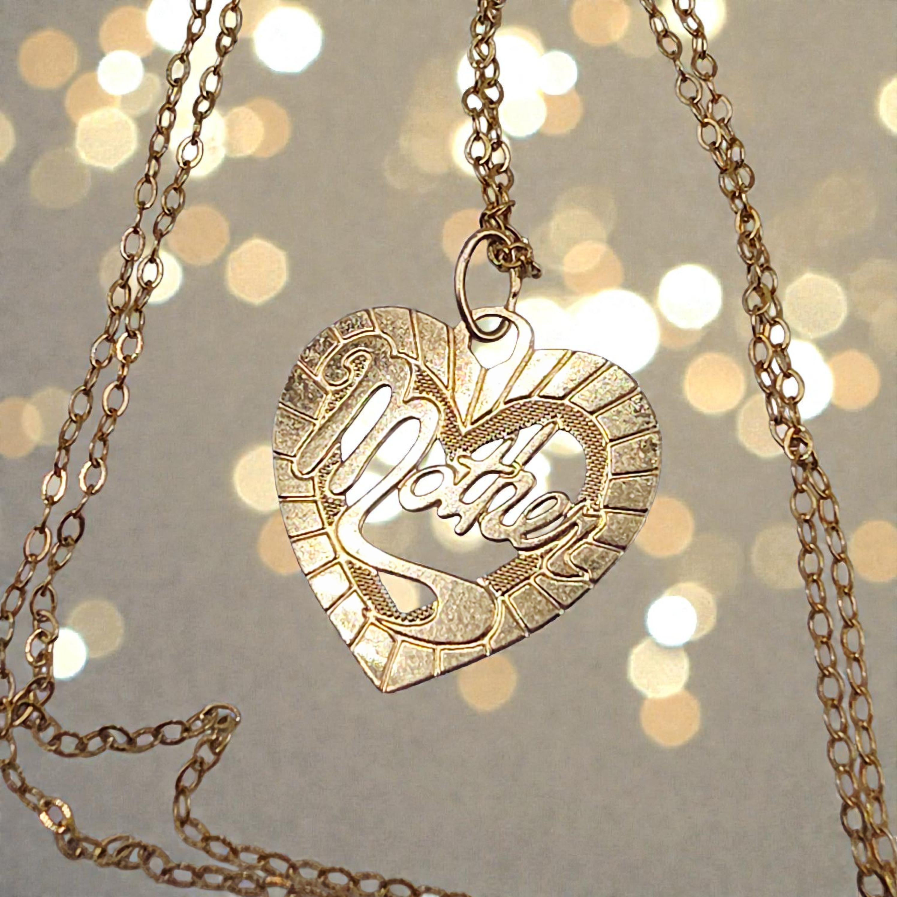 Solid 14K Gold Heart Mother Pendant Necklace - 16 Inches