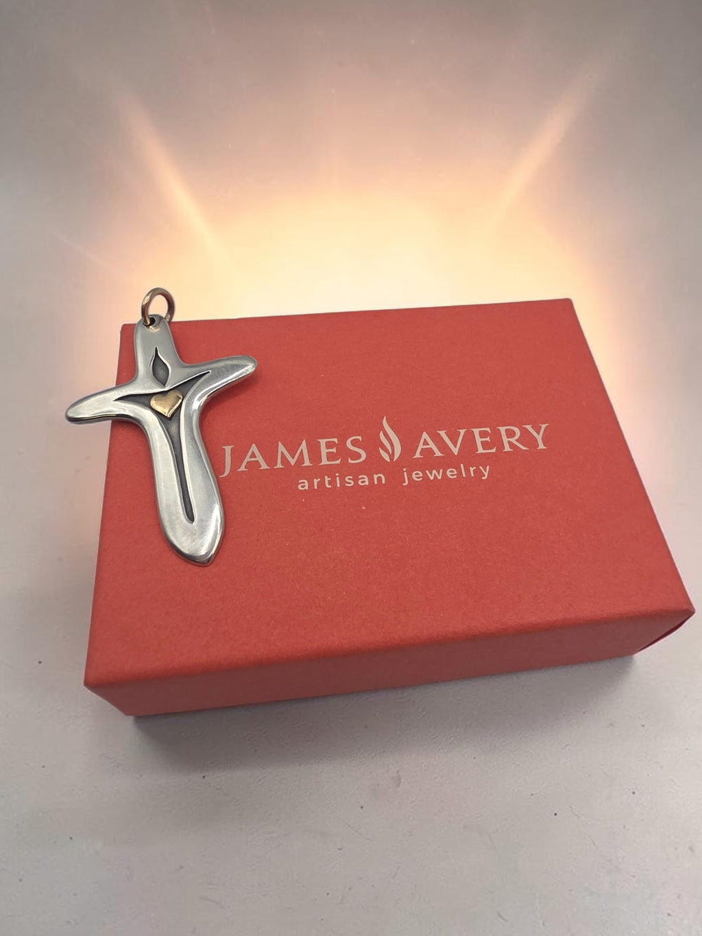 RETIRED James Avery Light of the World Cross Pendant with 14K Gold Heart & Bail