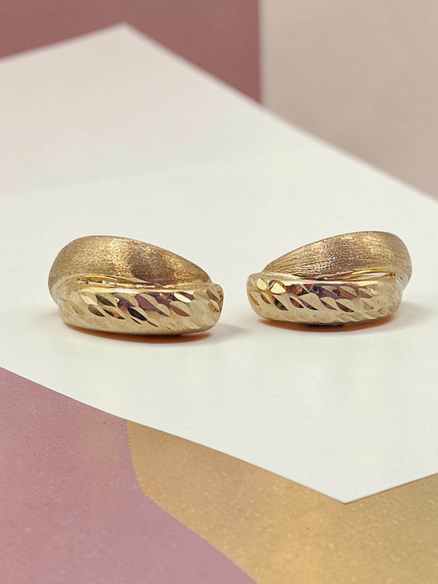 Solid 10K Yellow Gold Dual Textured Half-Hoop Earrings