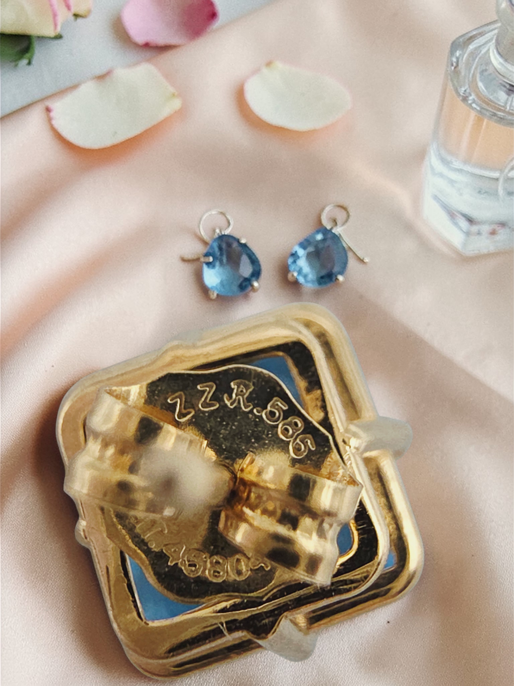 Solid 14K Yellow Gold Cushion Cut Blue Topaz Stud Earrings