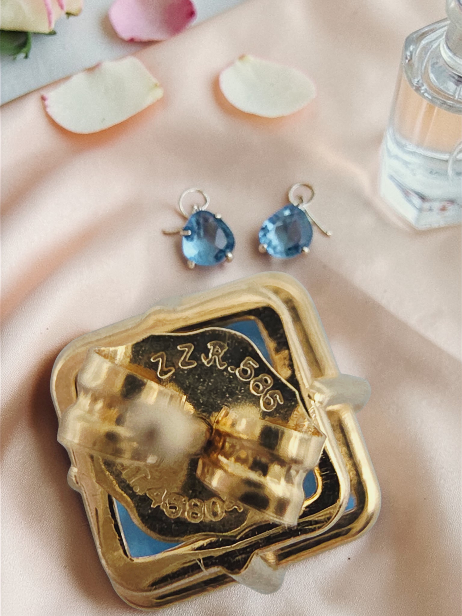 Solid 14K Yellow Gold Cushion Cut Blue Topaz Stud Earrings