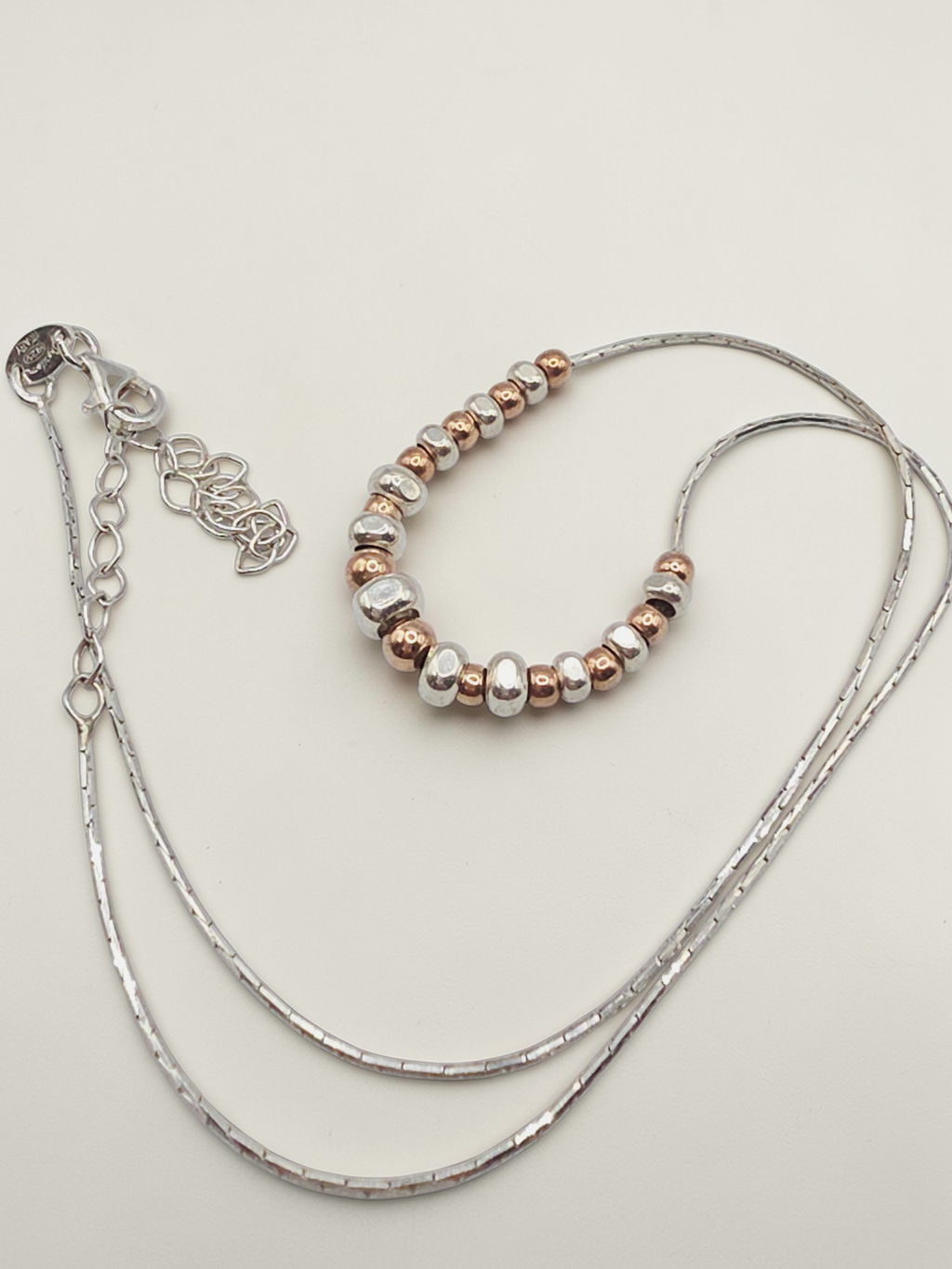 Dyadema 925 ITALY Sterling Necklace with Silver and Rose Gold Beads - Adjustable