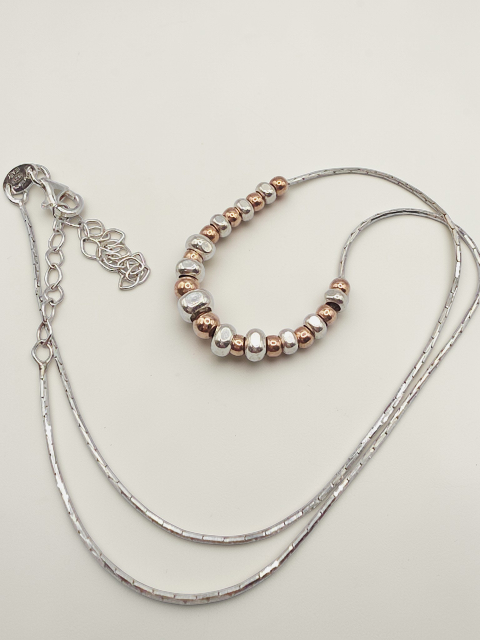 Dyadema 925 ITALY Sterling Necklace with Silver and Rose Gold Beads - Adjustable