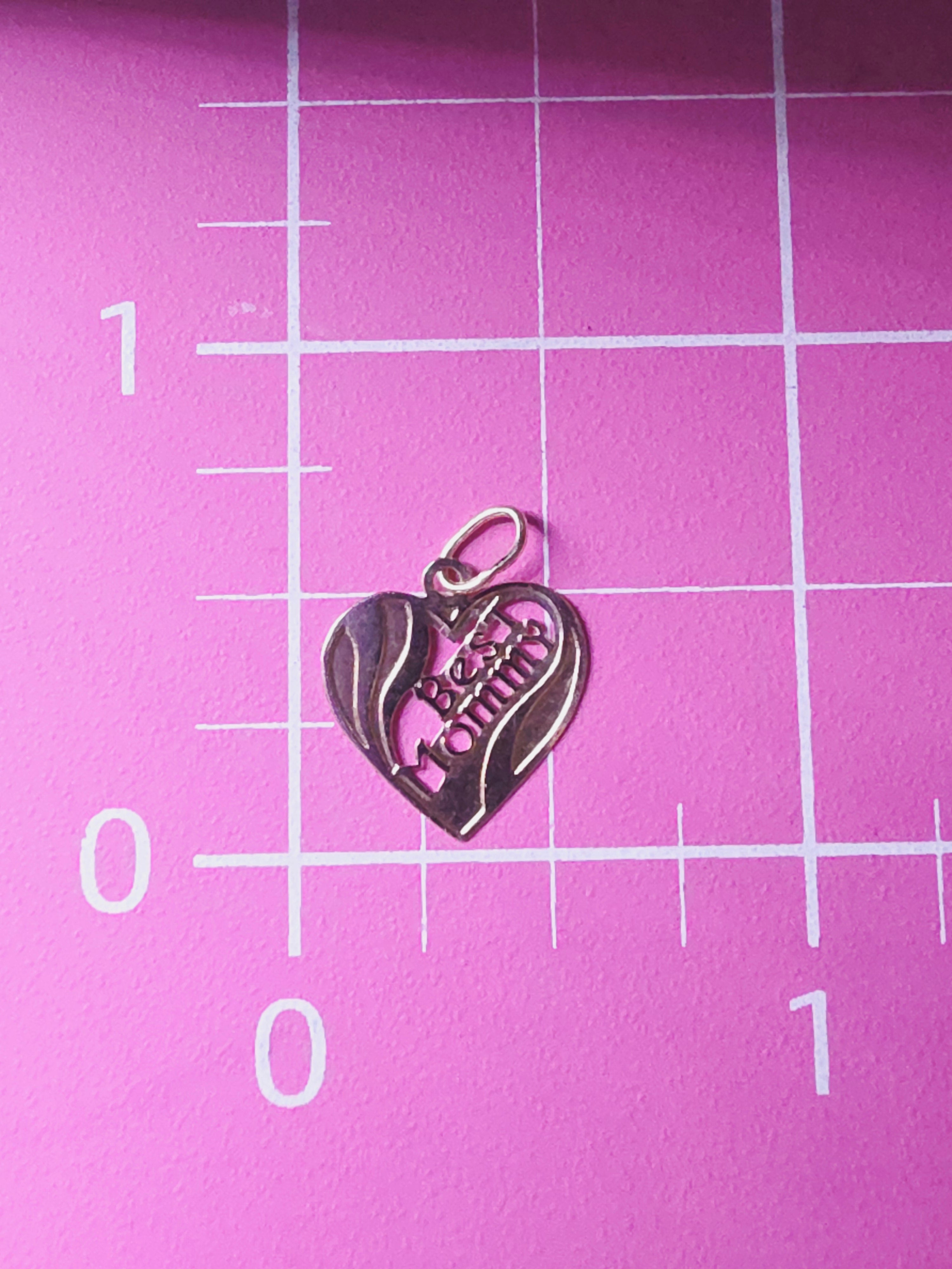 Solid 14K Yellow Gold Best Mommy Heart Necklace Pendant