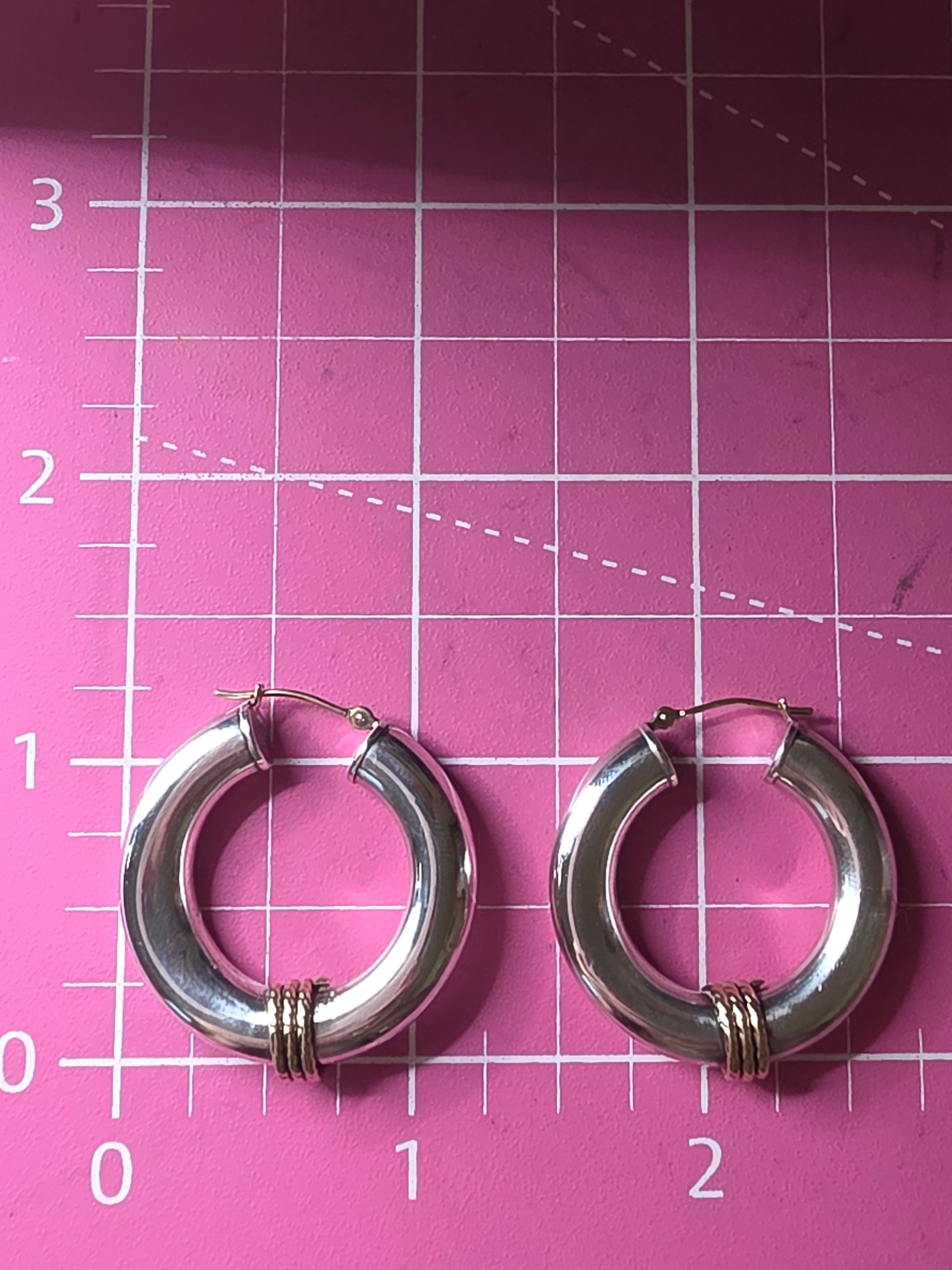925 Sterling Silver Hoop Earrings with Solid 14K Gold Twisted Rope Accents