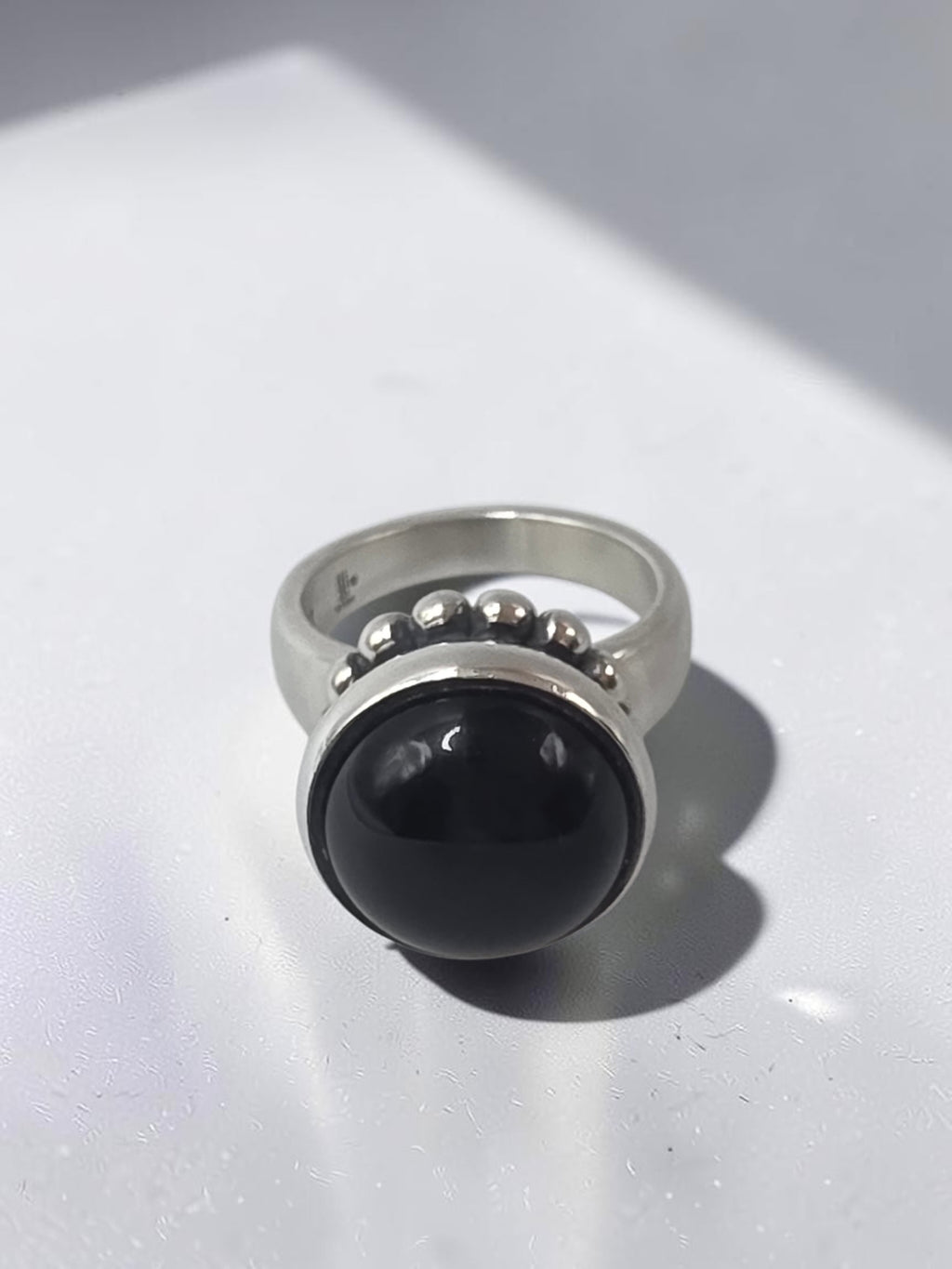 Retired James Avery Sterling Silver Black Onyx Chalcedony African Bead Ring 6.5