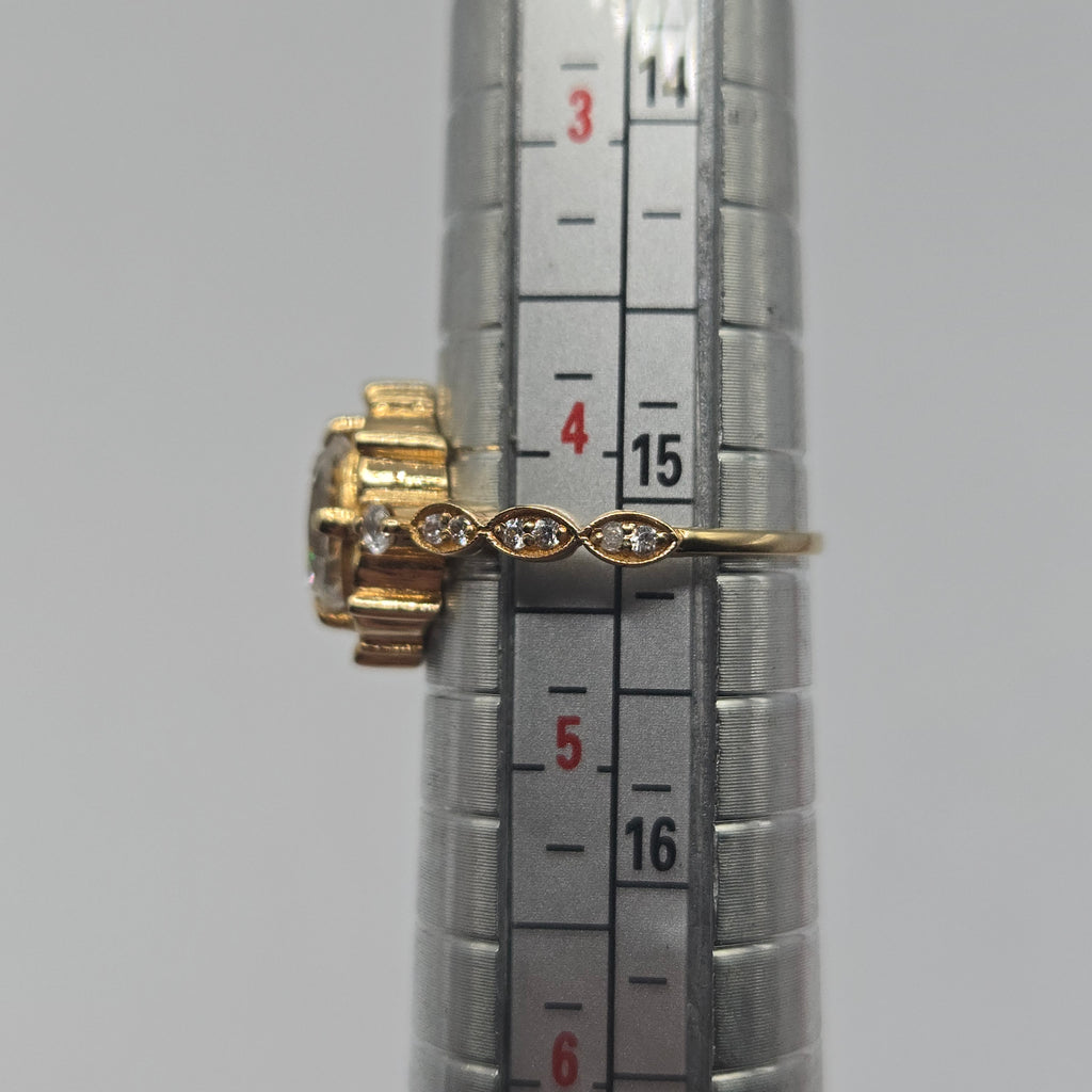 18K Solid Gold Oval Moissanite Ring, Size 4.25, Vintage-Inspired Setting