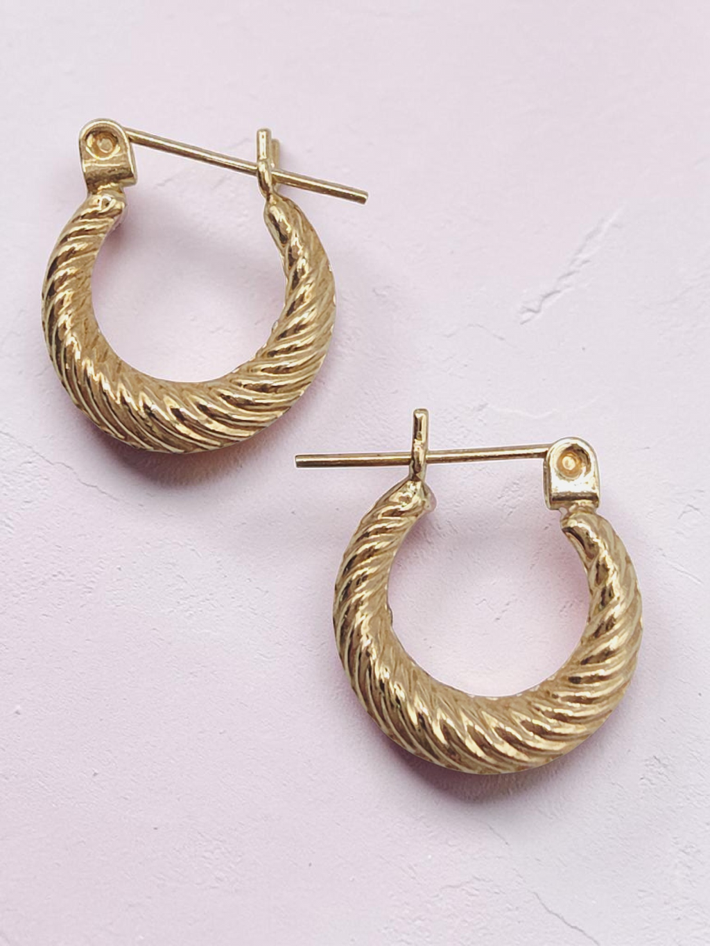Richline Solid 14K Yellow Gold Reversible Hoop Earrings with Pink CZ Accents
