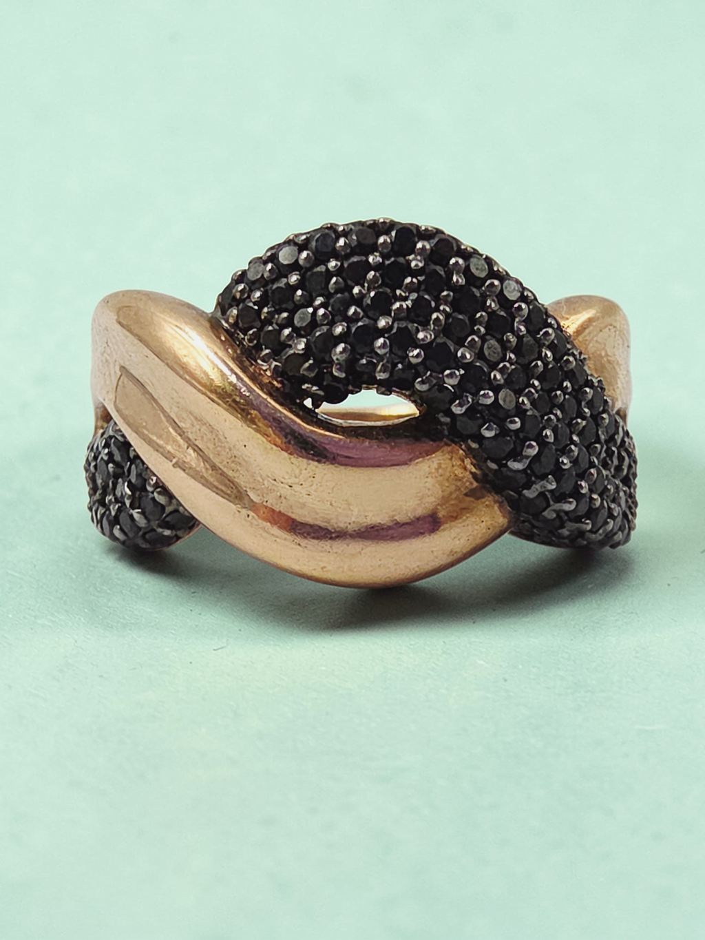 925 Sterling Silver Ring with Rose Gold Vermeil & Black Tourmaline – Size 9