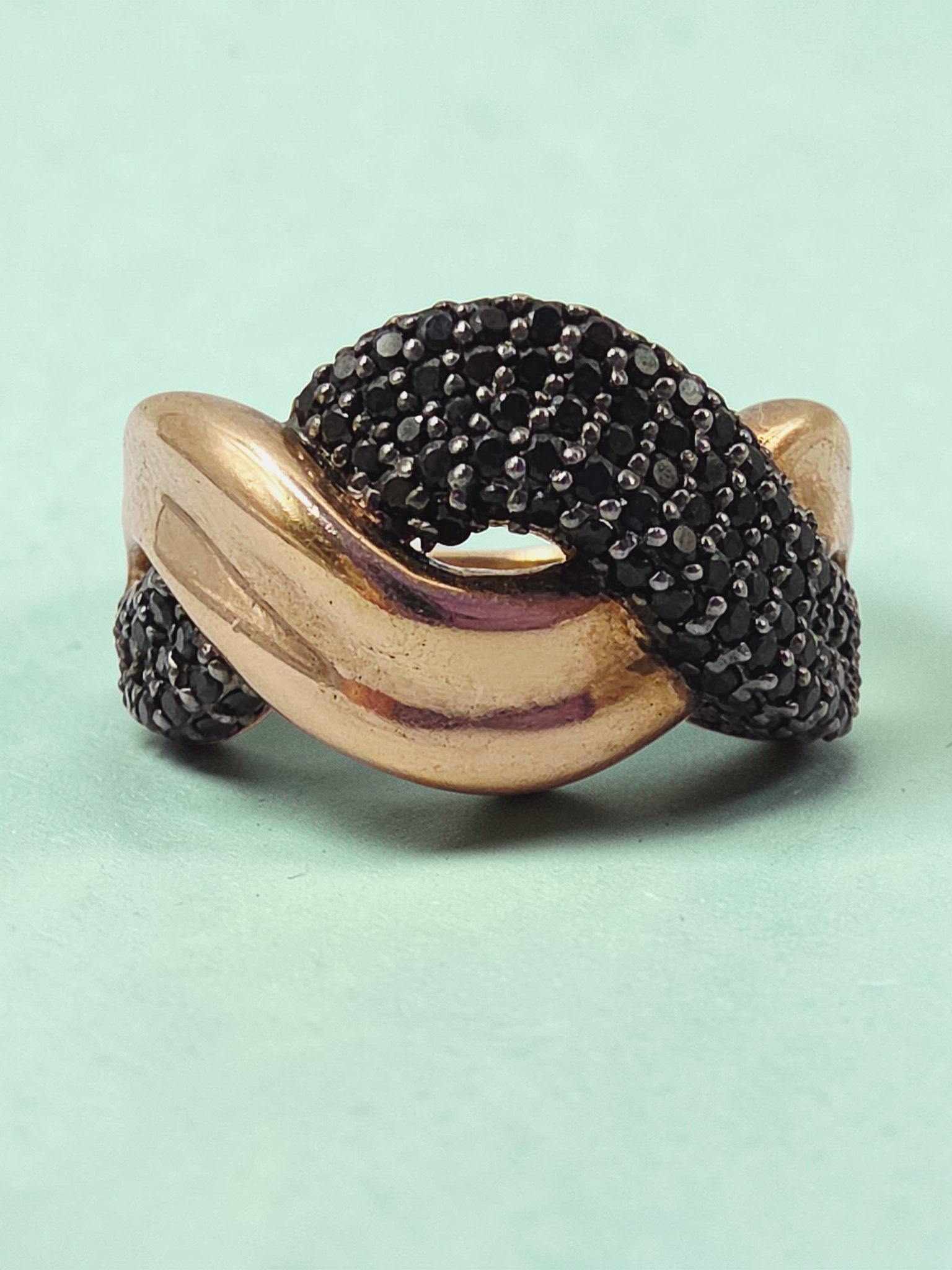 925 Sterling Silver Ring with Rose Gold Vermeil & Black Tourmaline – Size 9