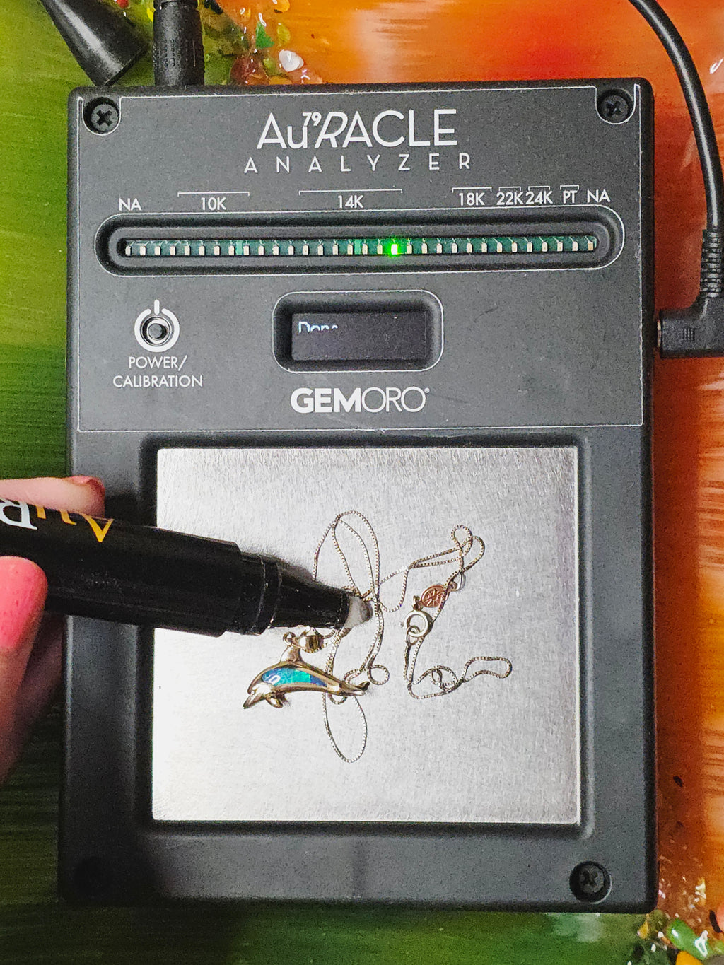 Solid 14K Yellow Gold Necklace with Opal Dolphin Pendant 17 Inches