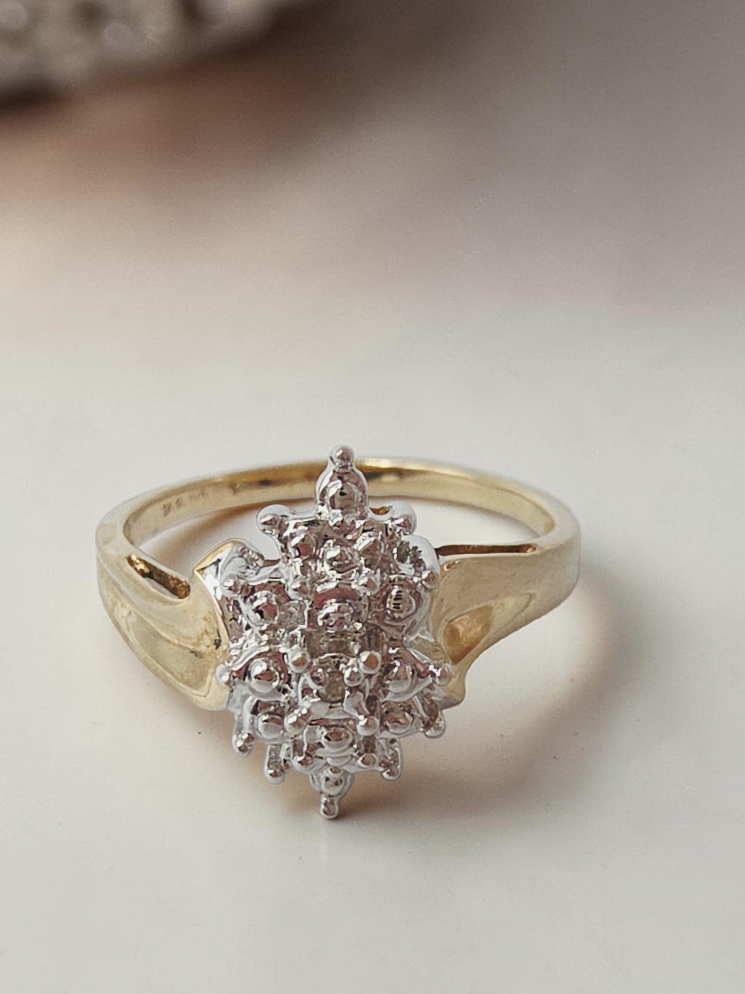 Solid 10K Yellow and White Two Tone Gold Diamond Ring - Size 6.75