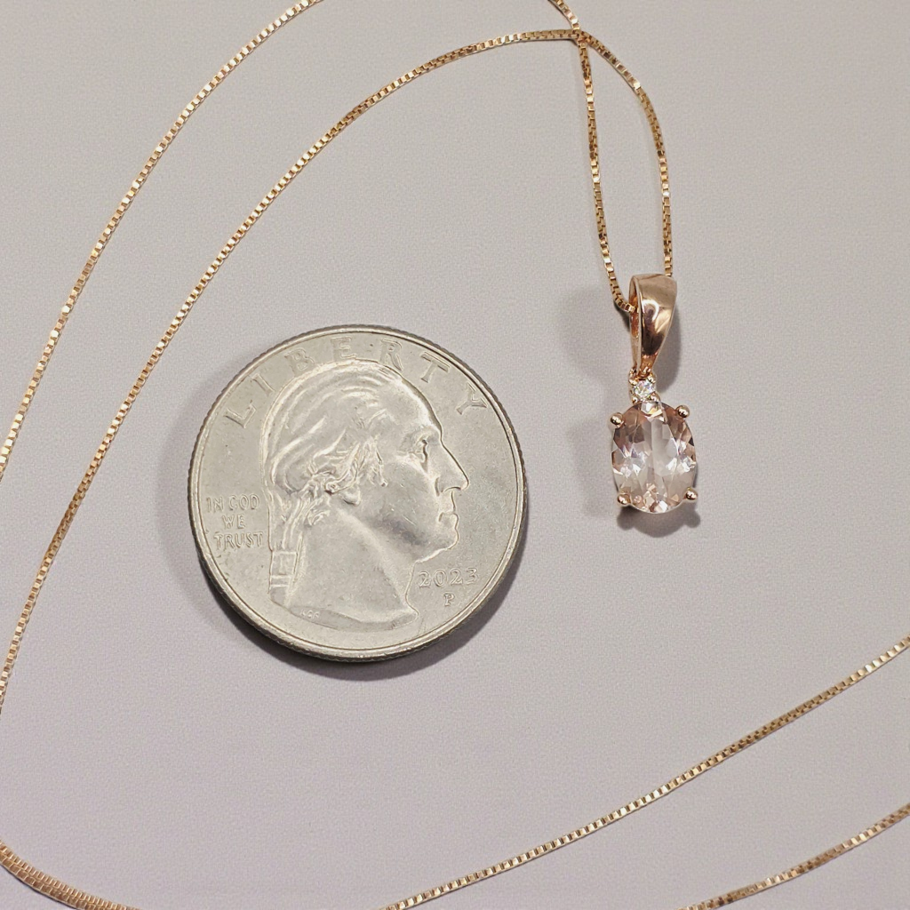 Solid 10K Yellow Gold Necklace with Morganite Pendant - 18 Inches