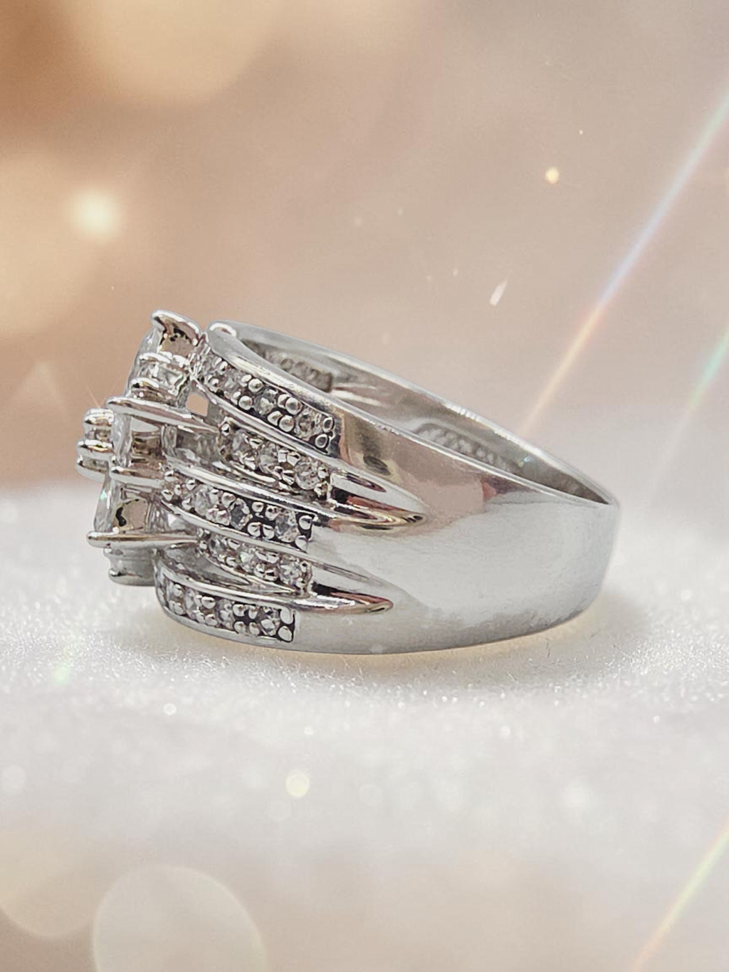 Solid 925 Sterling Silver Marquise Cluster Floral Starburst Ring – Size 6