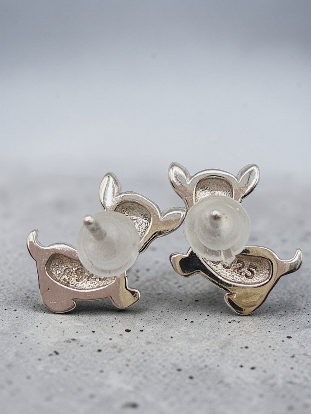 925 Sterling Silver Puppy Dog Stud Earrings - Silicone Backs