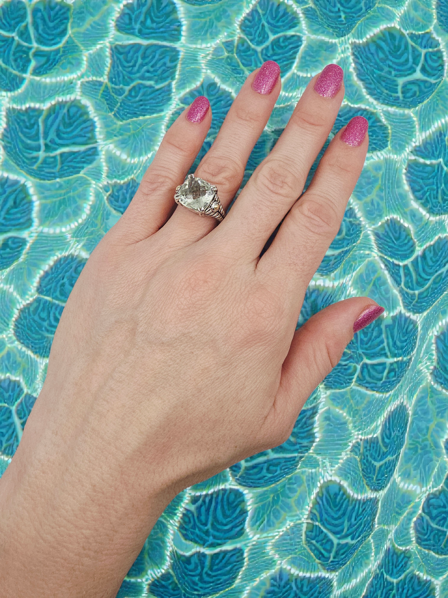 EFFY Sterling Silver Prasiolite Ring with Solid 18K Gold Accents - Size 7.25