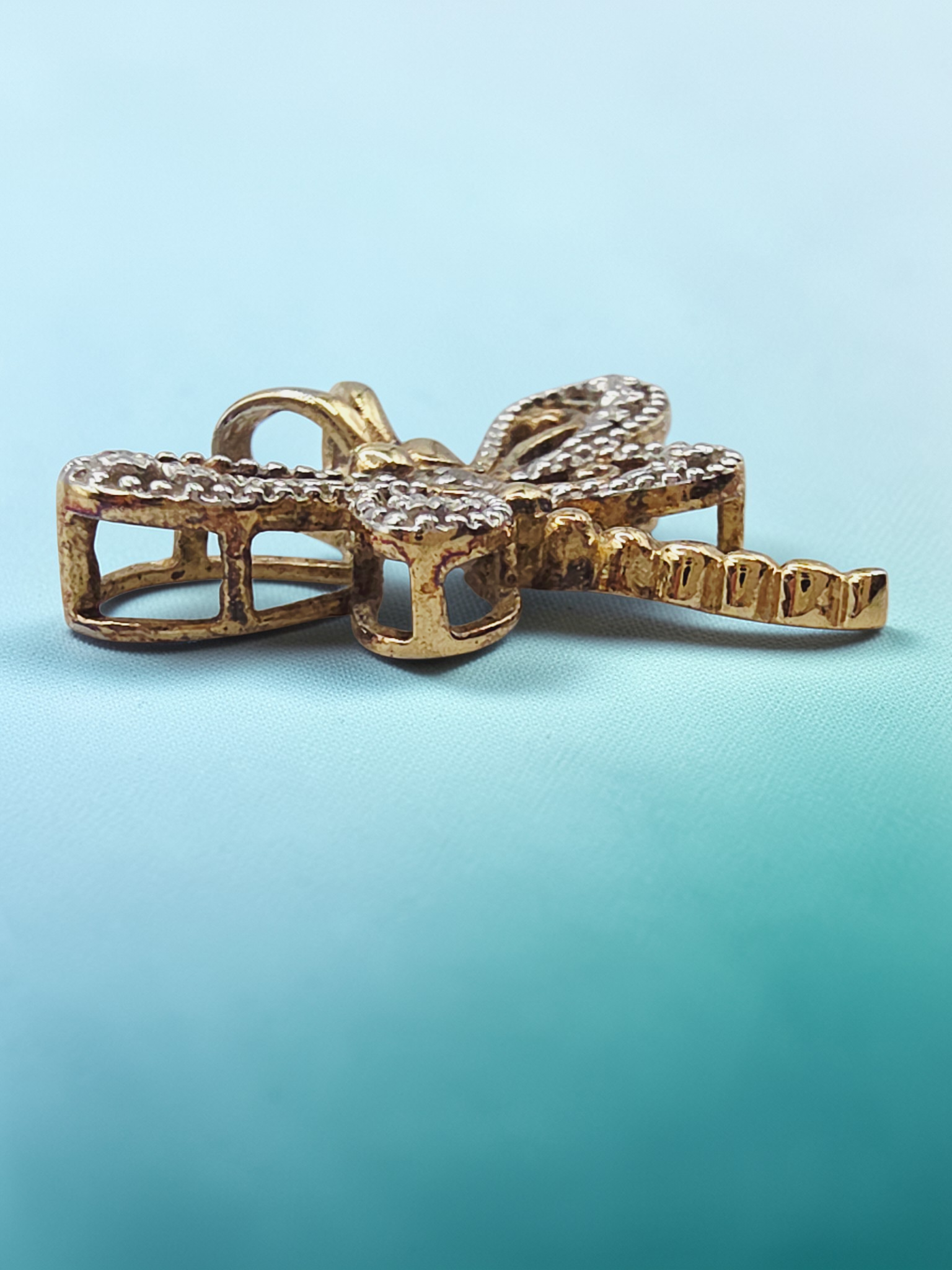 Gold Vermeil 925 Sterling Silver Dragonfly Pendant with Diamond Accent