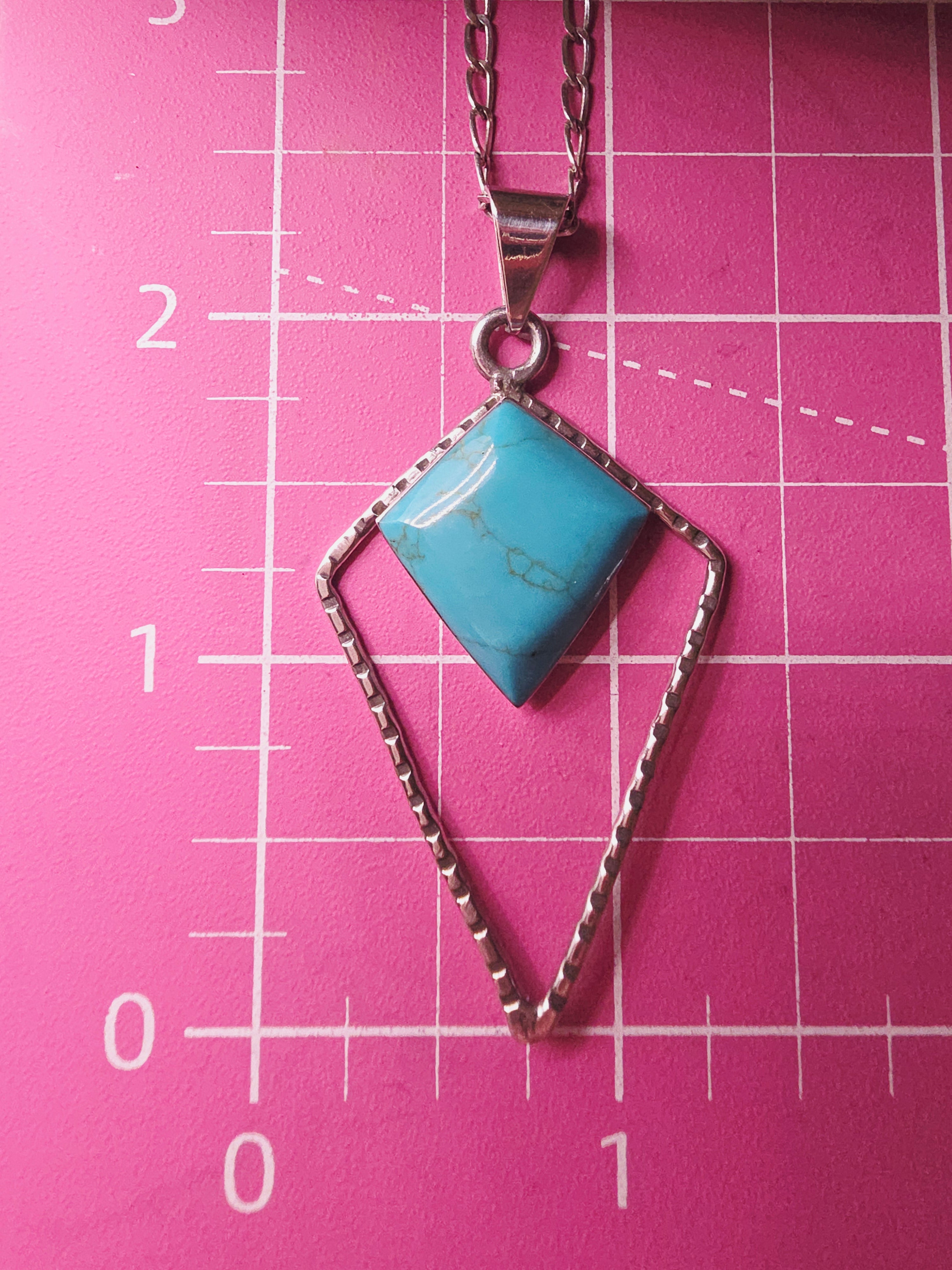 925 Sterling Silver Turquoise Geometric Pendant Necklace - Adjustable