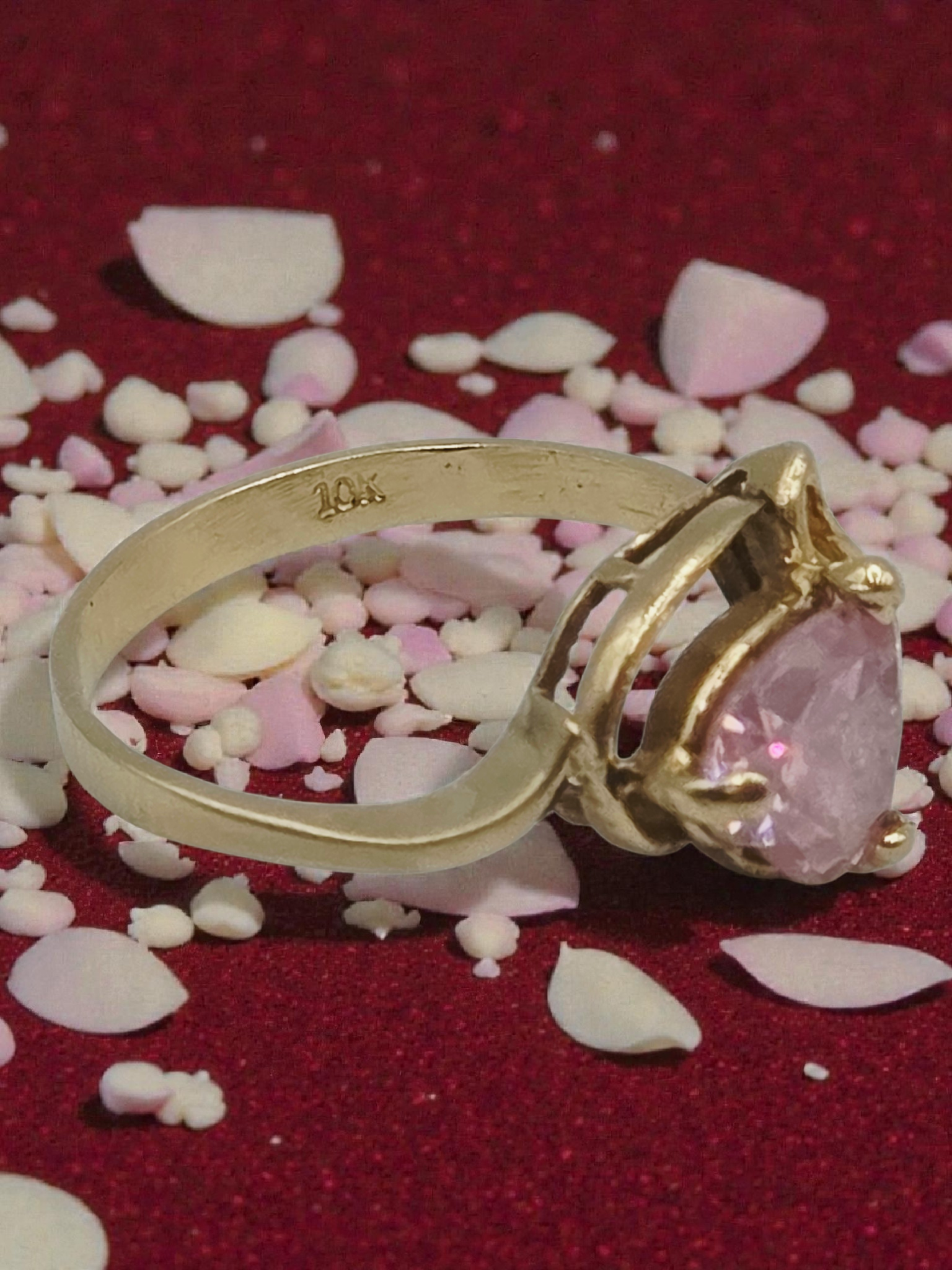 Solid 10K Yellow Gold Ring with Heart-Cut Pink Tourmaline - Sz 7