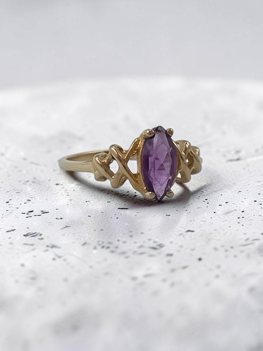 Ambras Fine Jewelry Solid 14K Yellow Gold Marquise Amethyst Ring - Size 5.75