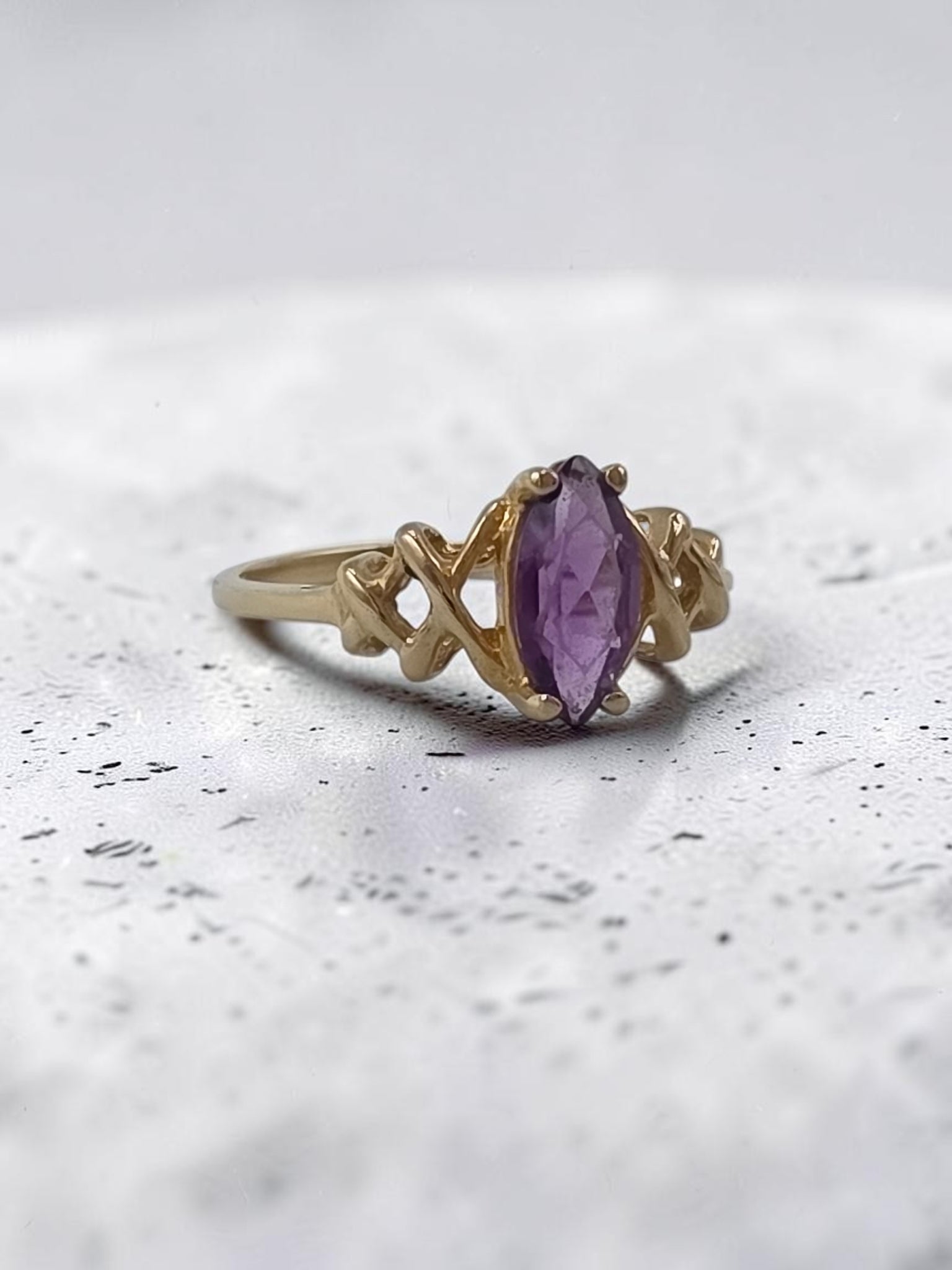 Ambras Fine Jewelry Solid 14K Yellow Gold Marquise Amethyst Ring - Size 5.75