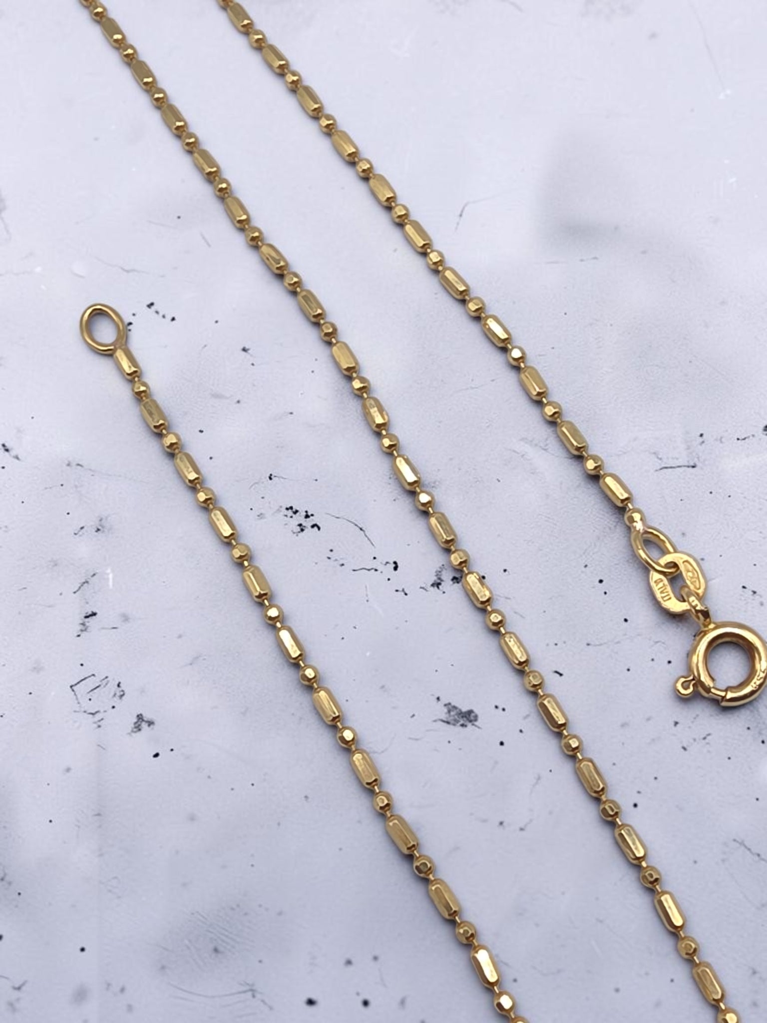 Vintage Balestra Solid 18K Gold Bar Bead 1.4mm Chain Necklace Italy - 16 Inch
