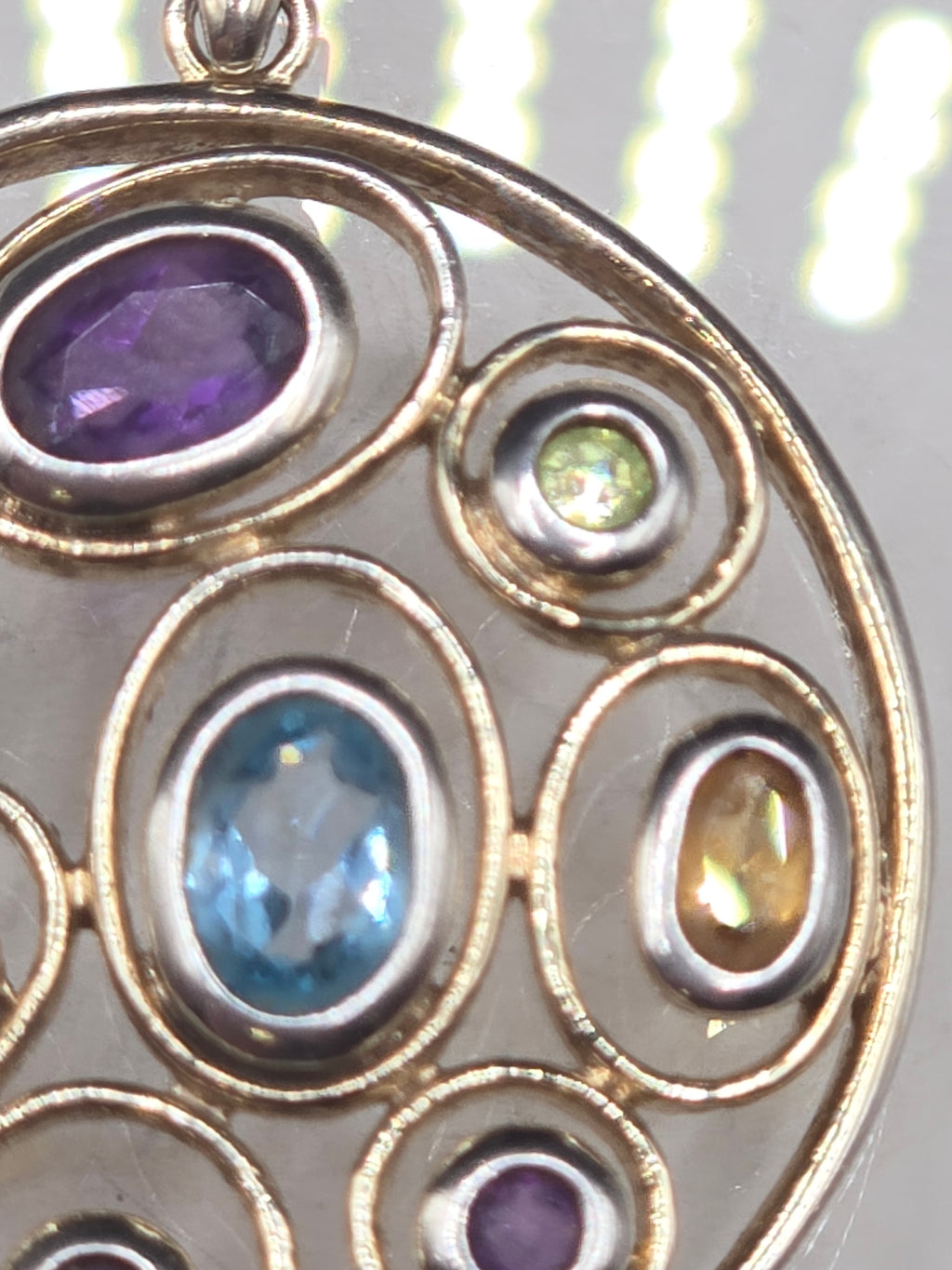 Heng Ngai Sterling Silver 14K Gold Plated Amethyst Blue Topaz Garnet Pendant