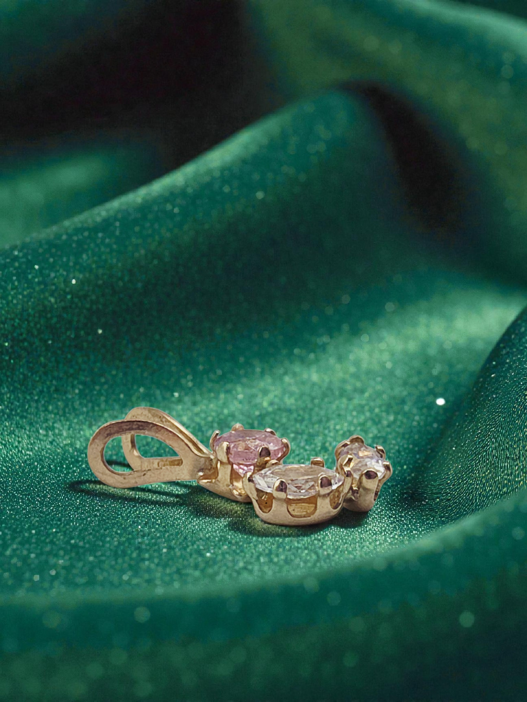 Solid 10K Yellow Gold Flower Necklace Pendant with Pink & White CZs