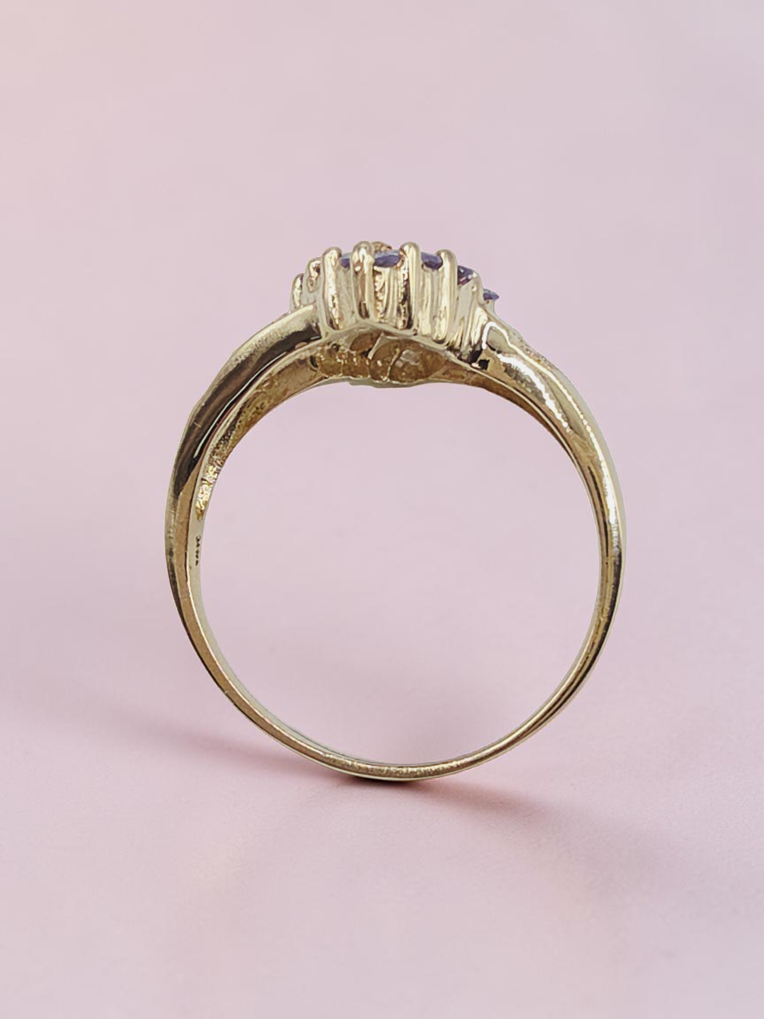 Solid 10K Yellow Gold Tanzanite Cluster Ring - Size 8