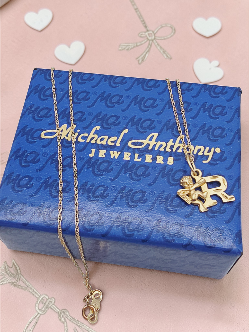 Michael Anthony Solid 10K Letter R Pendant Necklace with Angel - 15 Inch