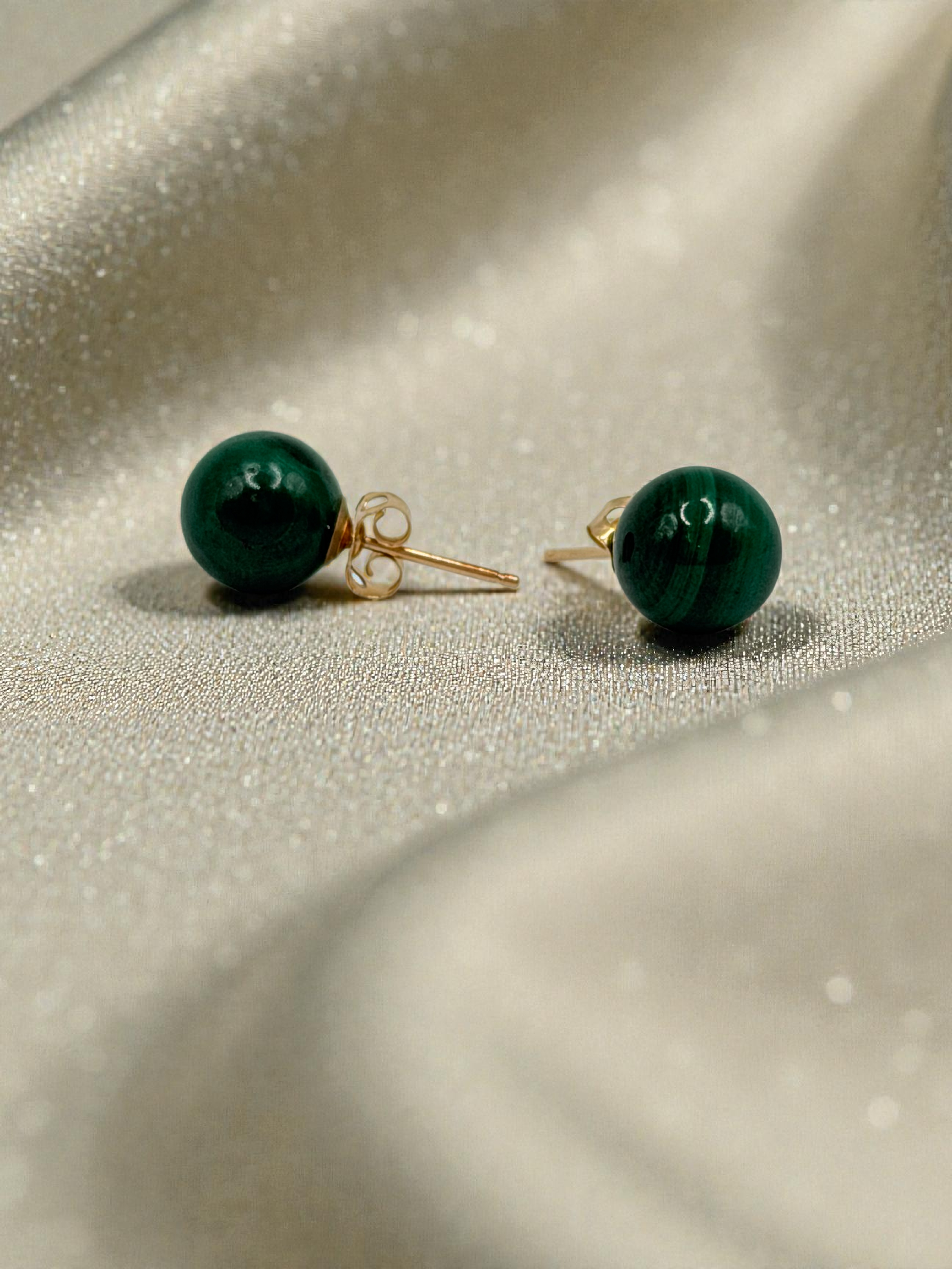 Solid 14K Yellow Gold Stud Earrings with Round Cut Jade