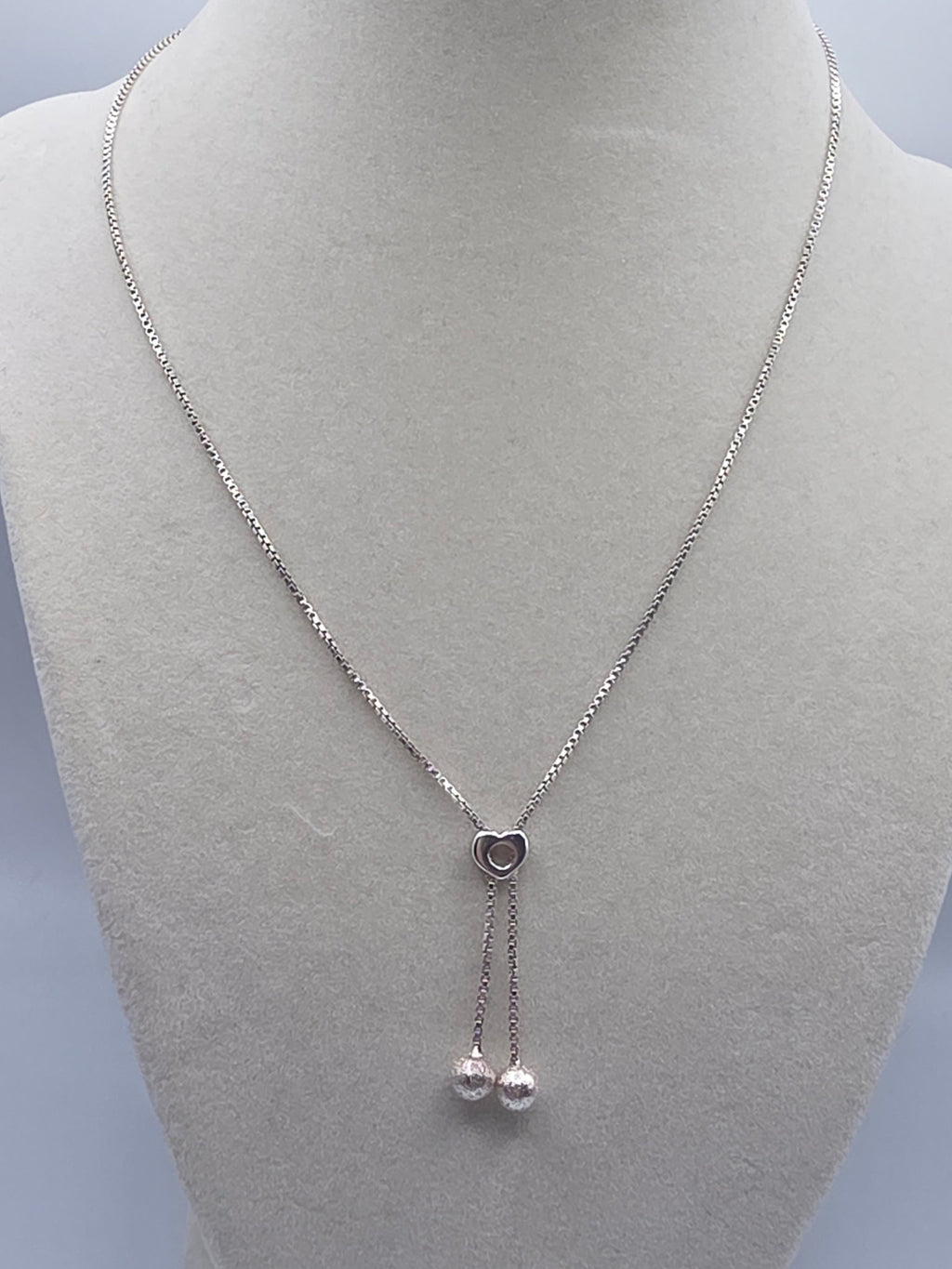 Sterling Silver Necklace with Heart and Tassels - 16 Inch - ITALY