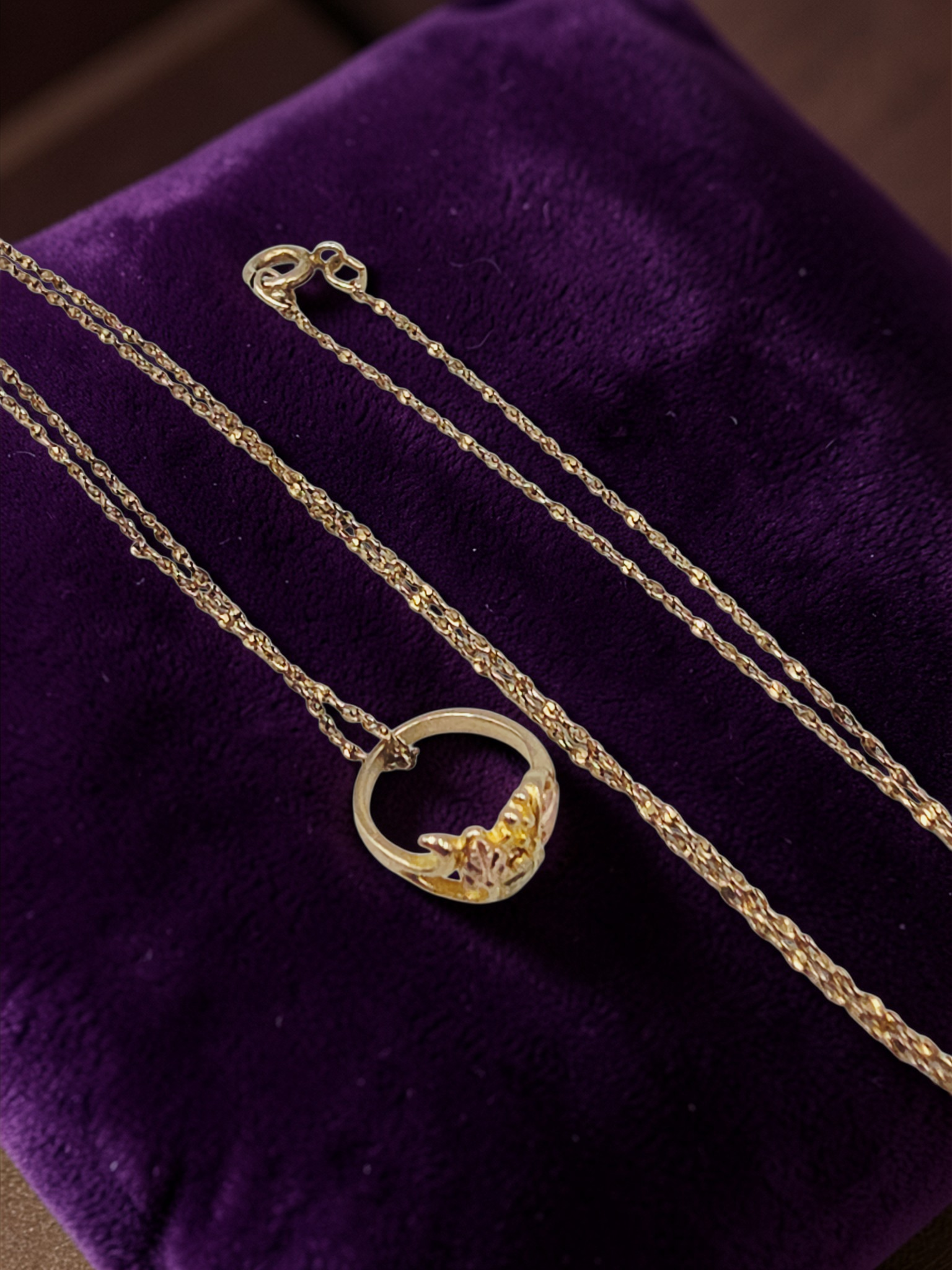 Black Hills Solid 14K Gold Floral Ring Pendant with Free 18" GF Necklace