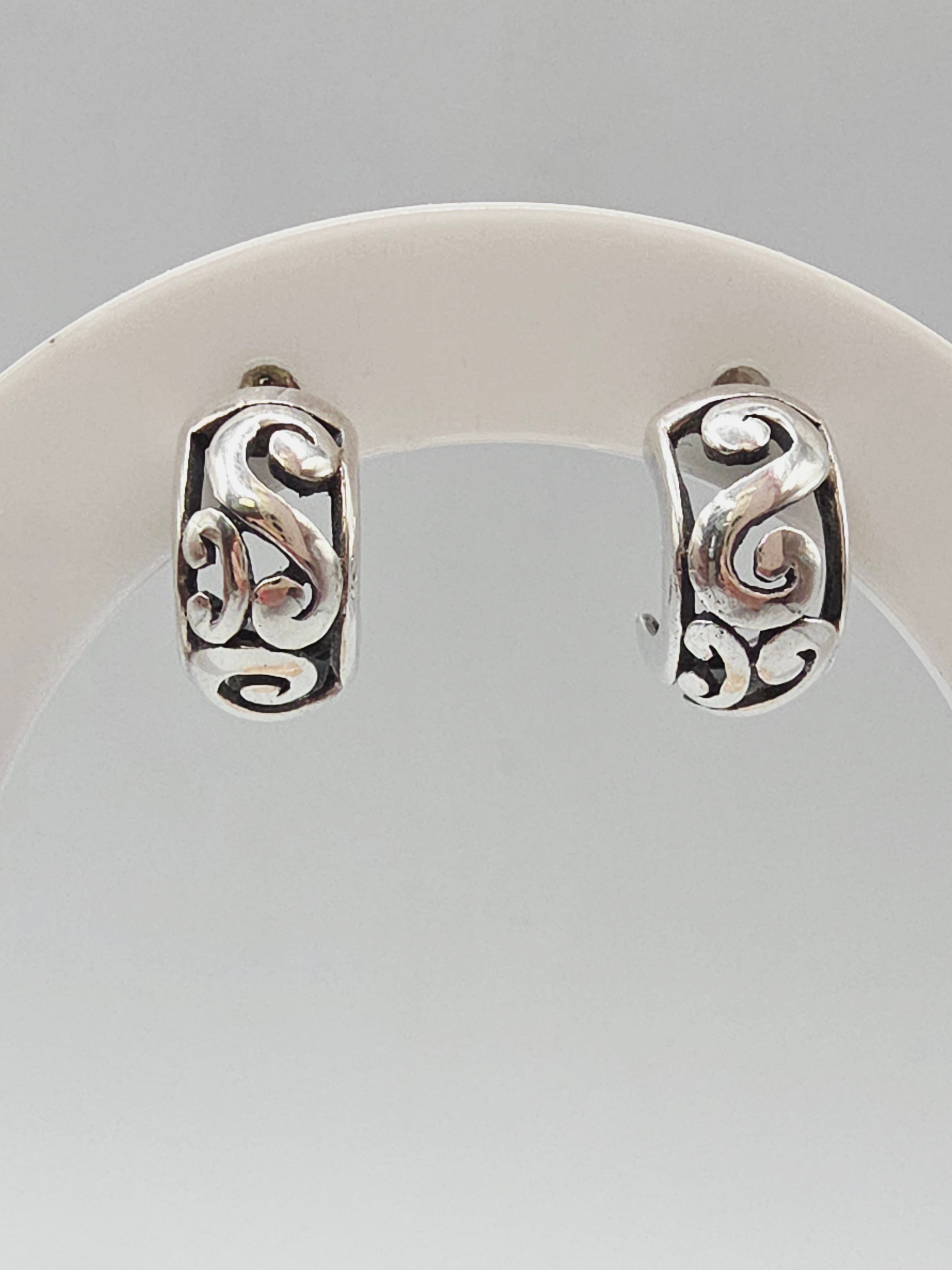 925 Sterling Silver Scroll J Hoop Earrings with Butterfly Backs