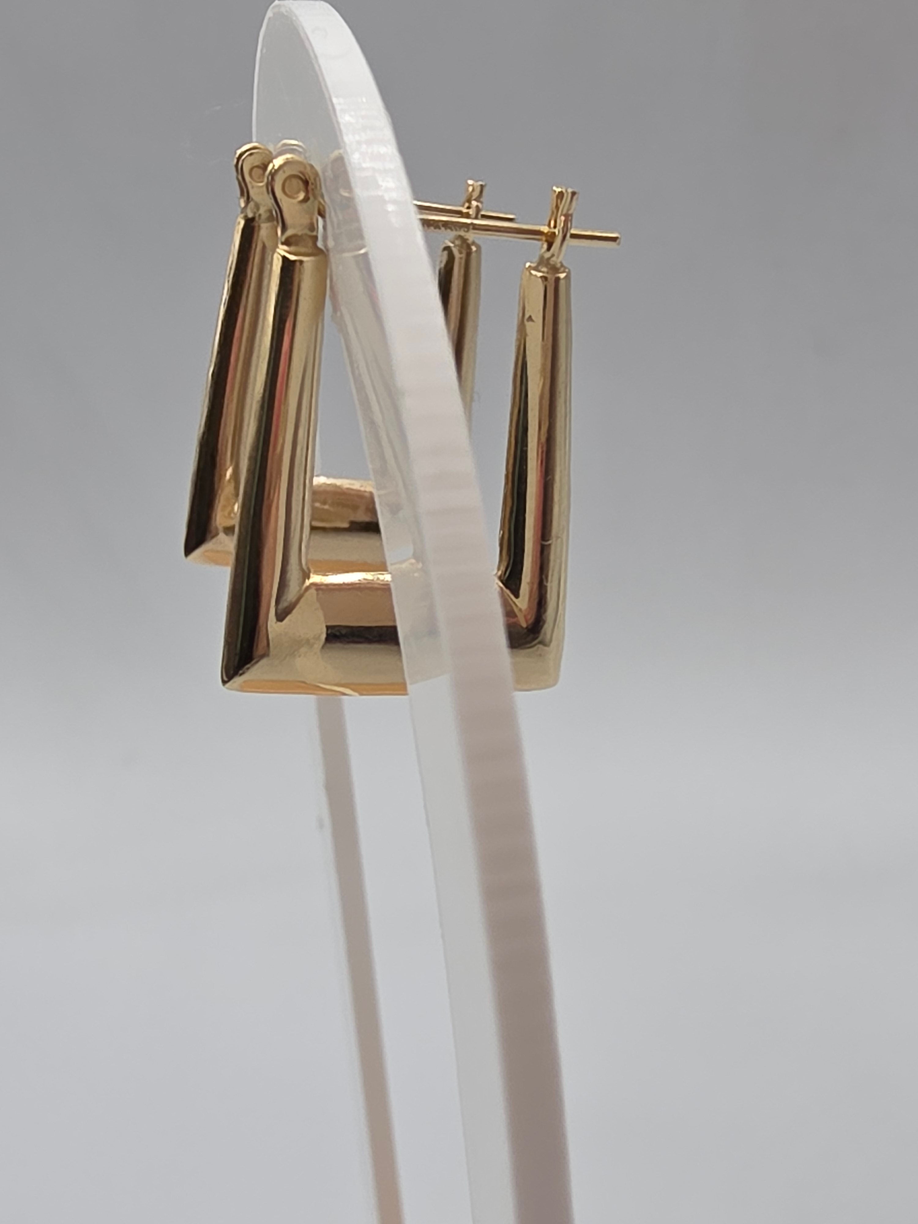 Solid 14K Yellow Gold Rectangular Hoop Earrings with Hinged Snap Bar Closures