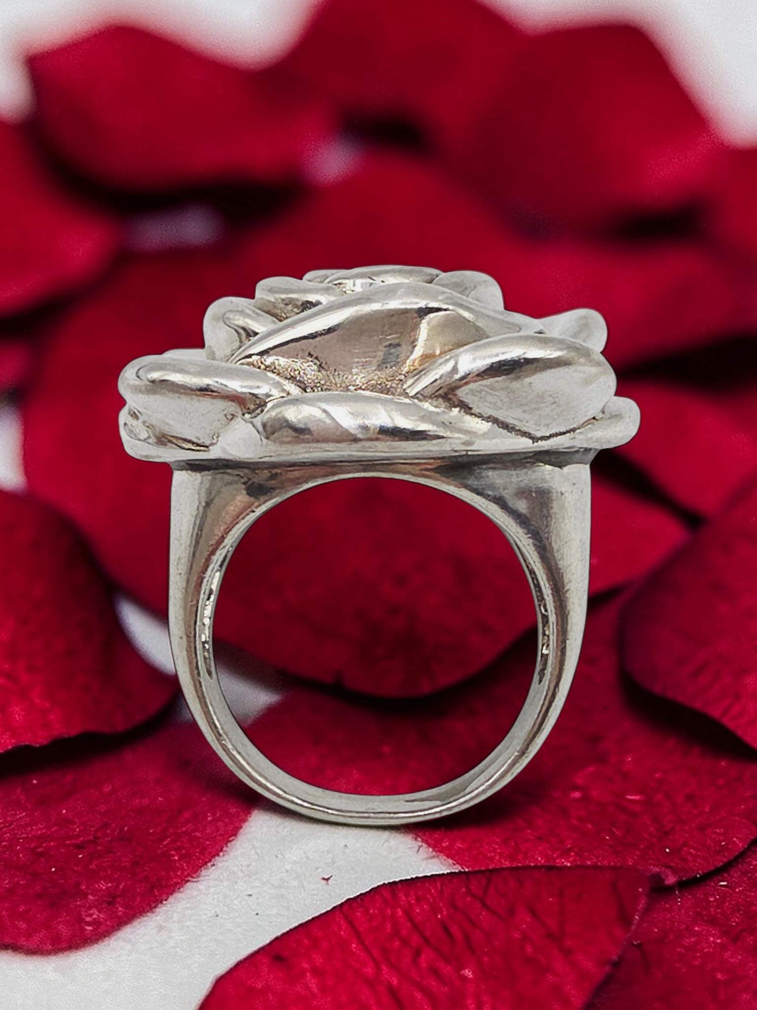 Sterling Silver Rose Flower Statement Ring Botanical Floral – Size 6