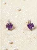 Solid 10 Two-Tone Gold Stud Earrings with Heart-Cut Amethyst