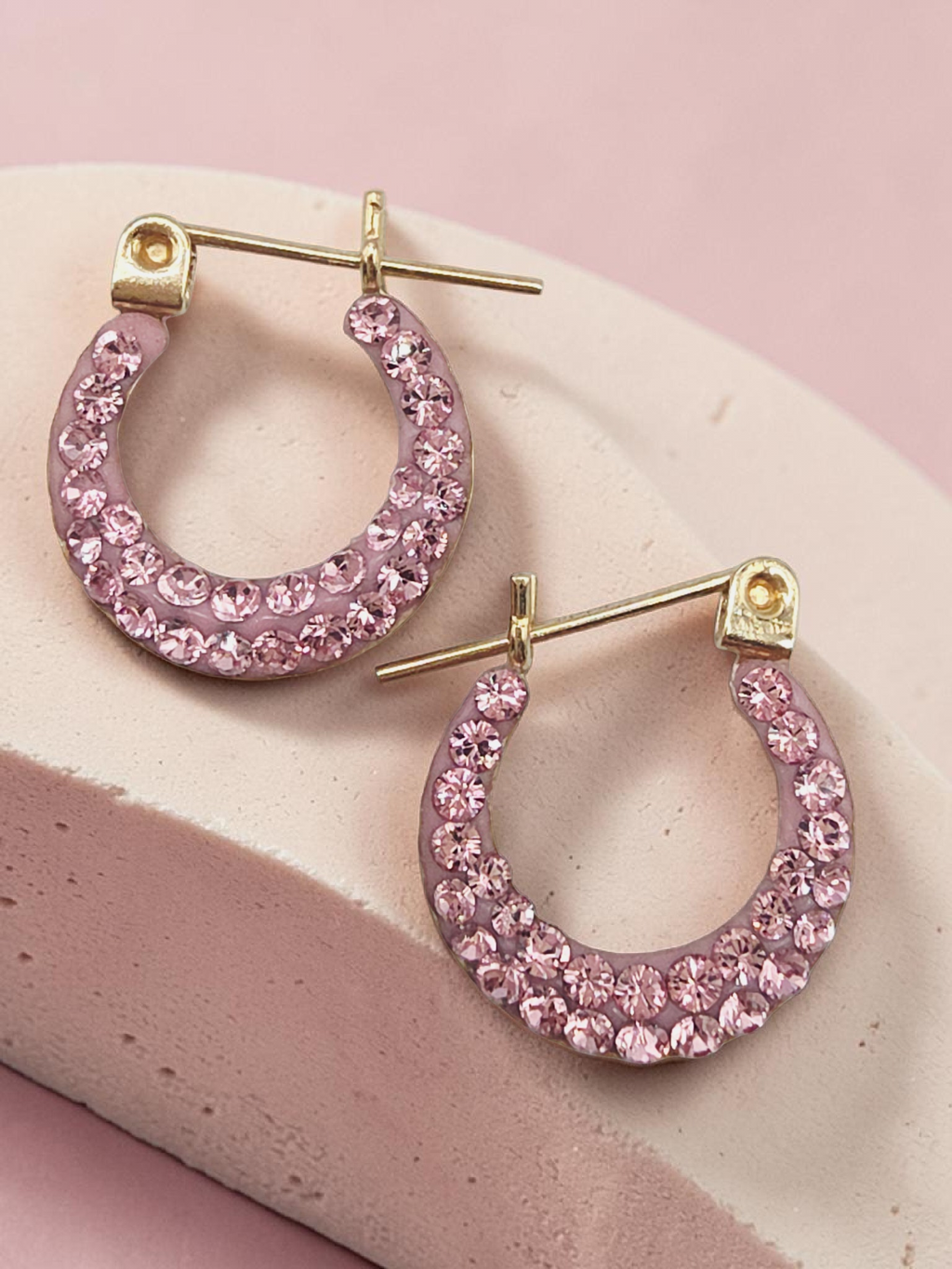 Richline Solid 14K Yellow Gold Reversible Hoop Earrings with Pink CZ Accents