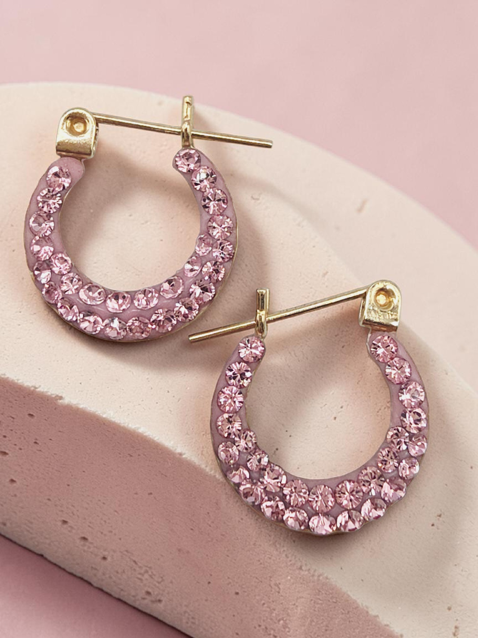 Richline Solid 14K Yellow Gold Reversible Hoop Earrings with Pink CZ Accents