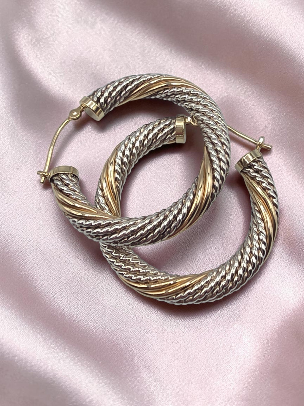 925 Sterling Silver Twisted Rope Hoop Earrings Solid 14K Yellow Gold Accents