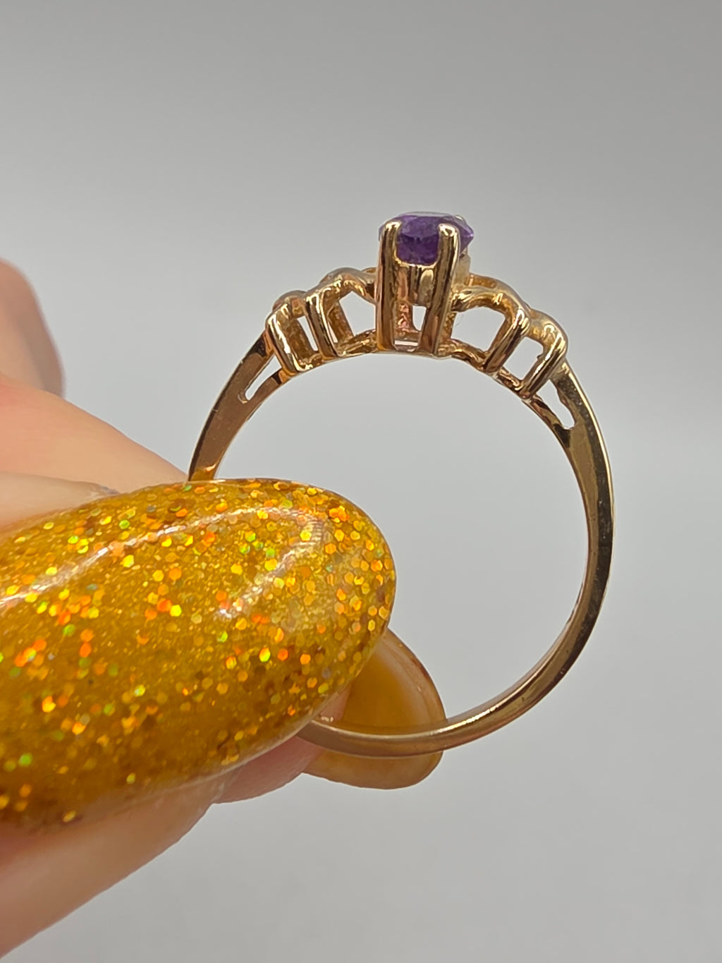 Ambras Fine Jewelry Solid 14K Yellow Gold Marquise Amethyst Ring - Size 5.75