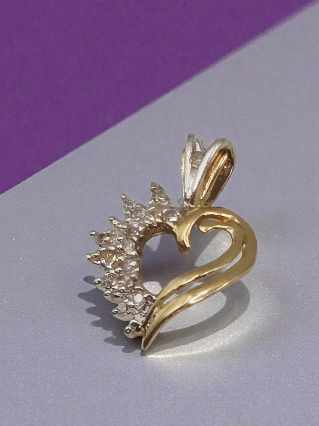 Solid 10K Yellow Gold Diamond Heart Necklace Pendant