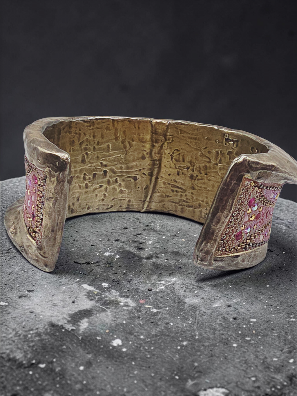 925 Sterling Silver Gold Vermeil Cuff Bracelet with Crystal Beadwork