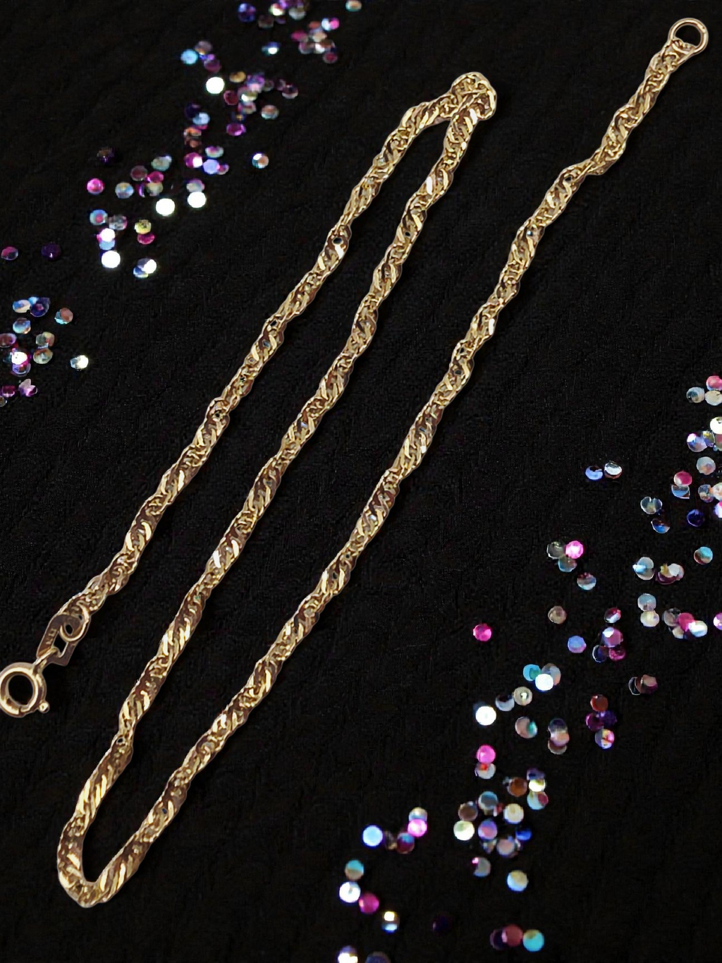 Solid 14K Yellow Gold Twist Curb Chain Ankle Bracelet - 9 Inch (Long)