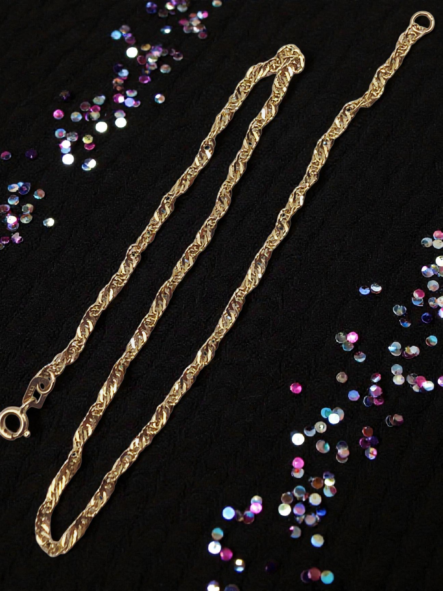 Solid 14K Yellow Gold Twist Curb Chain Ankle Bracelet - 9 Inch (Long)